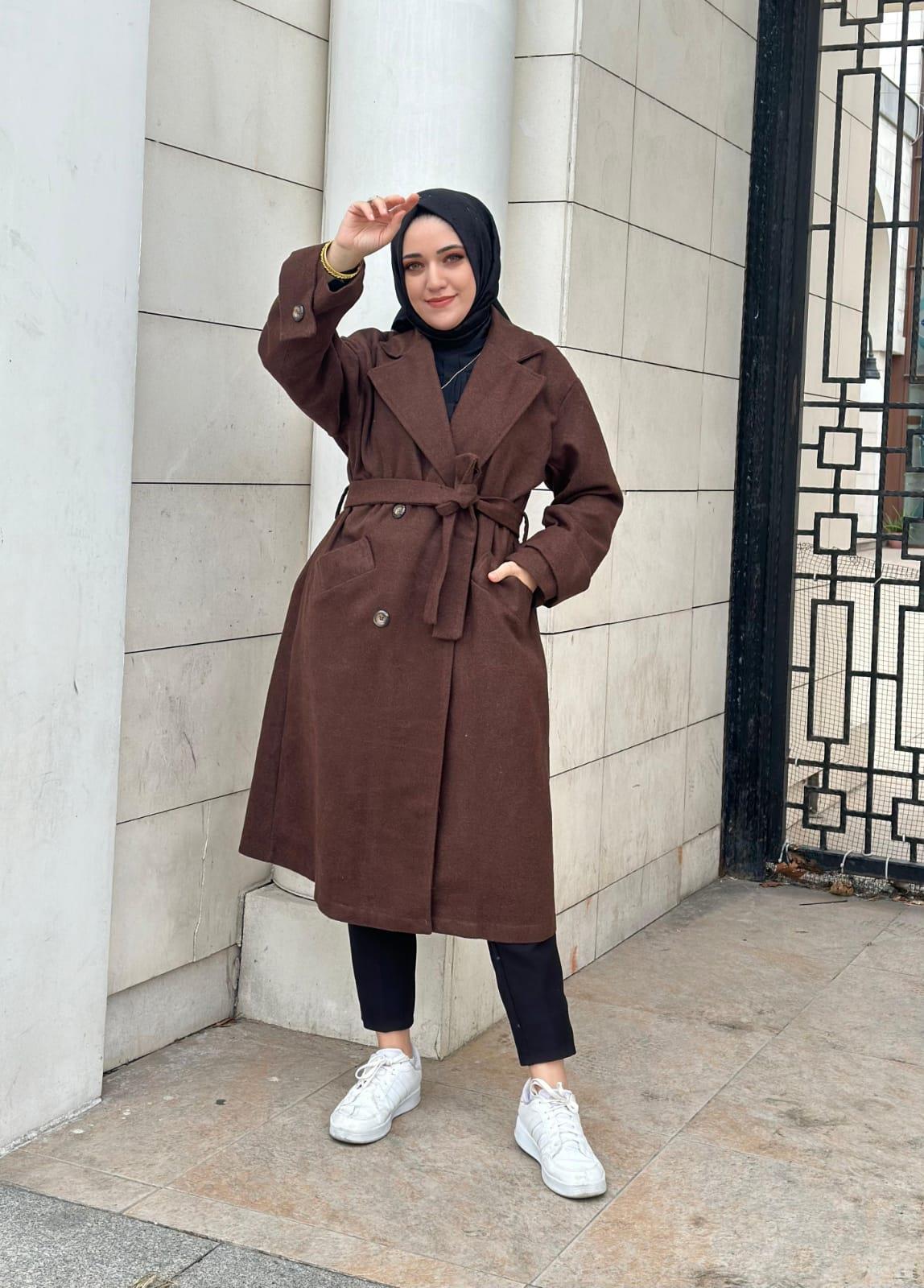 Astarlı Tesettür Kaşe Kaban 6068 Acı Kahve