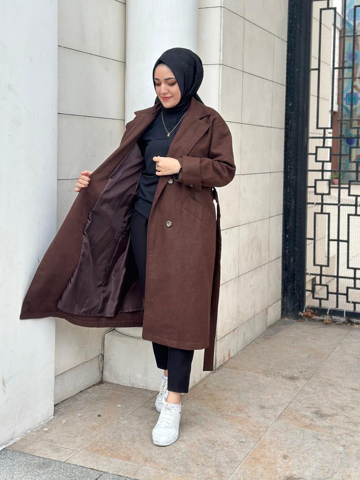 Astarlı Tesettür Kaşe Kaban 6068 Acı Kahve