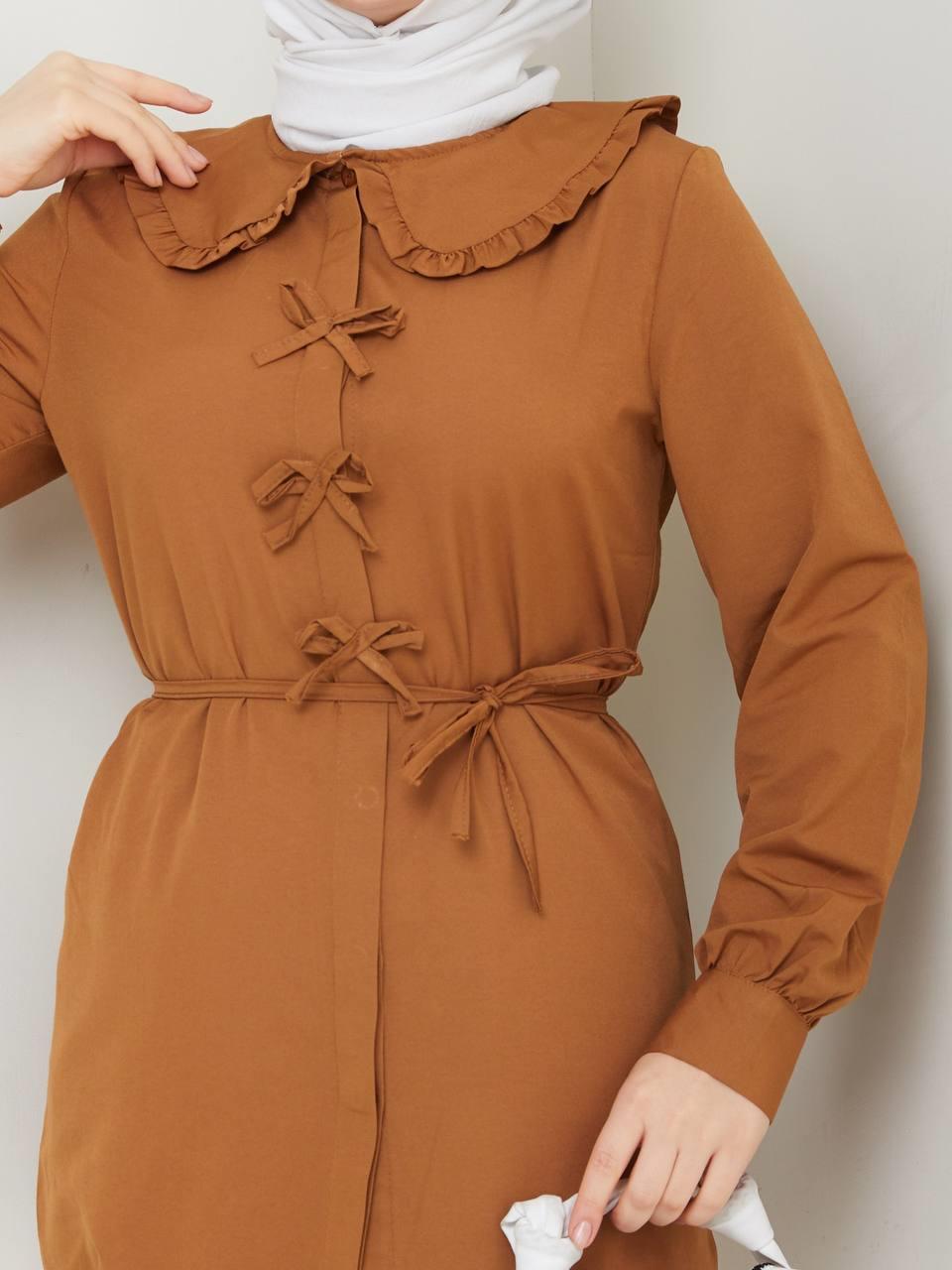 Bebe Yaka Fiyonklu Tesettür Tunik 2280 Taba