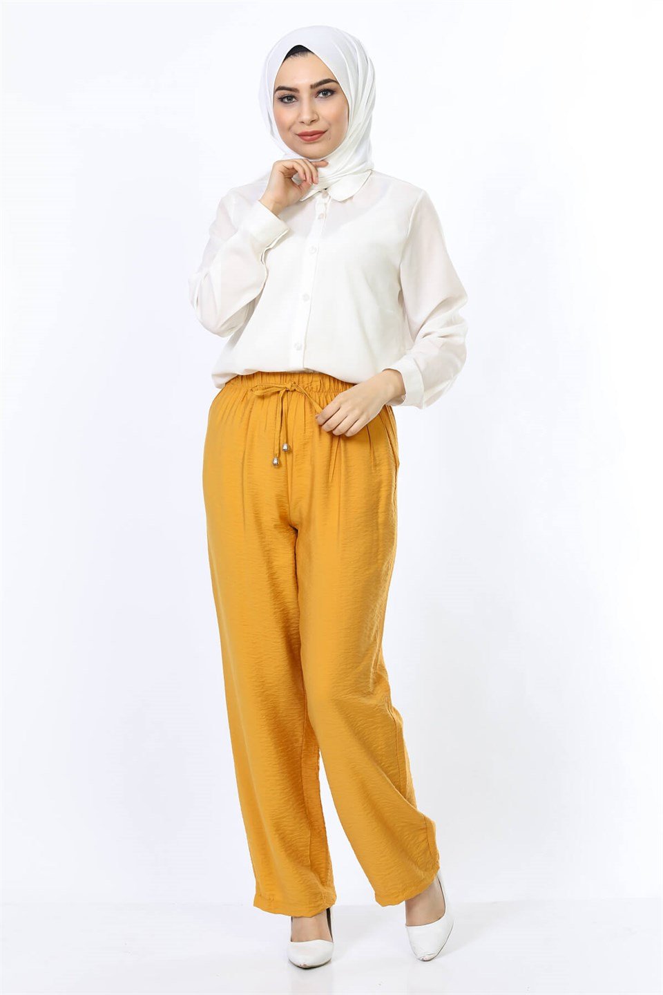 Bol Paça Tesettür Pantolon 5772 Hardal