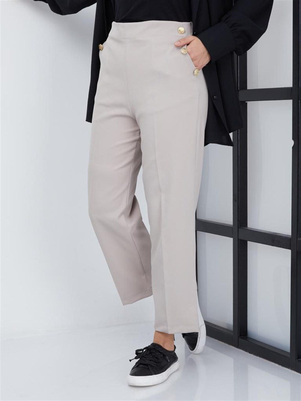 Cepli Klasik Tesettür Pantolon 6023 Ekru