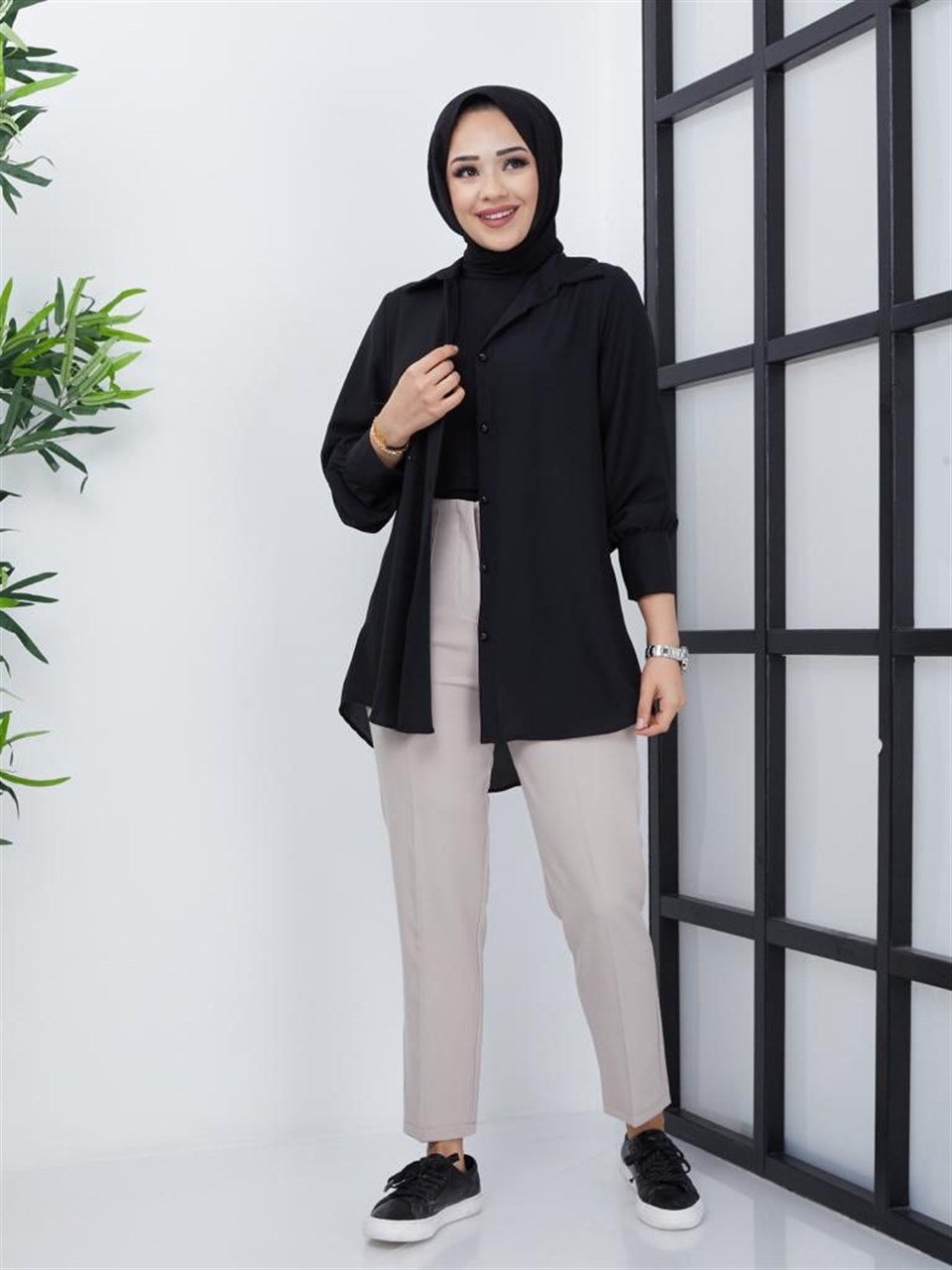 Cepli Klasik Tesettür Pantolon 6023 Ekru