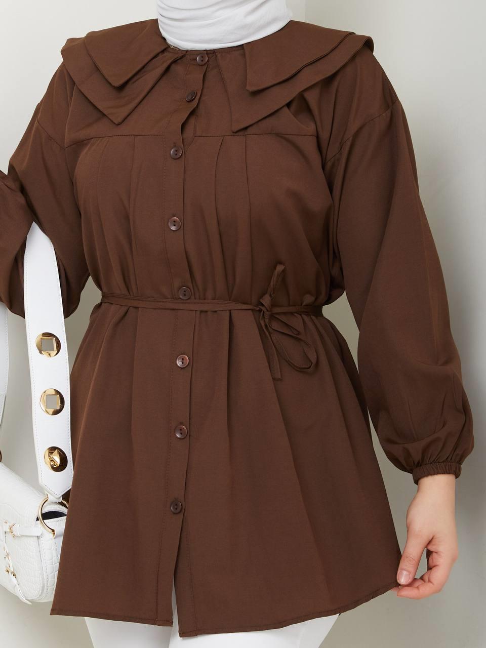Çift Katlı Bebe Yaka Tesettür Tunik 2275 Kahverengi