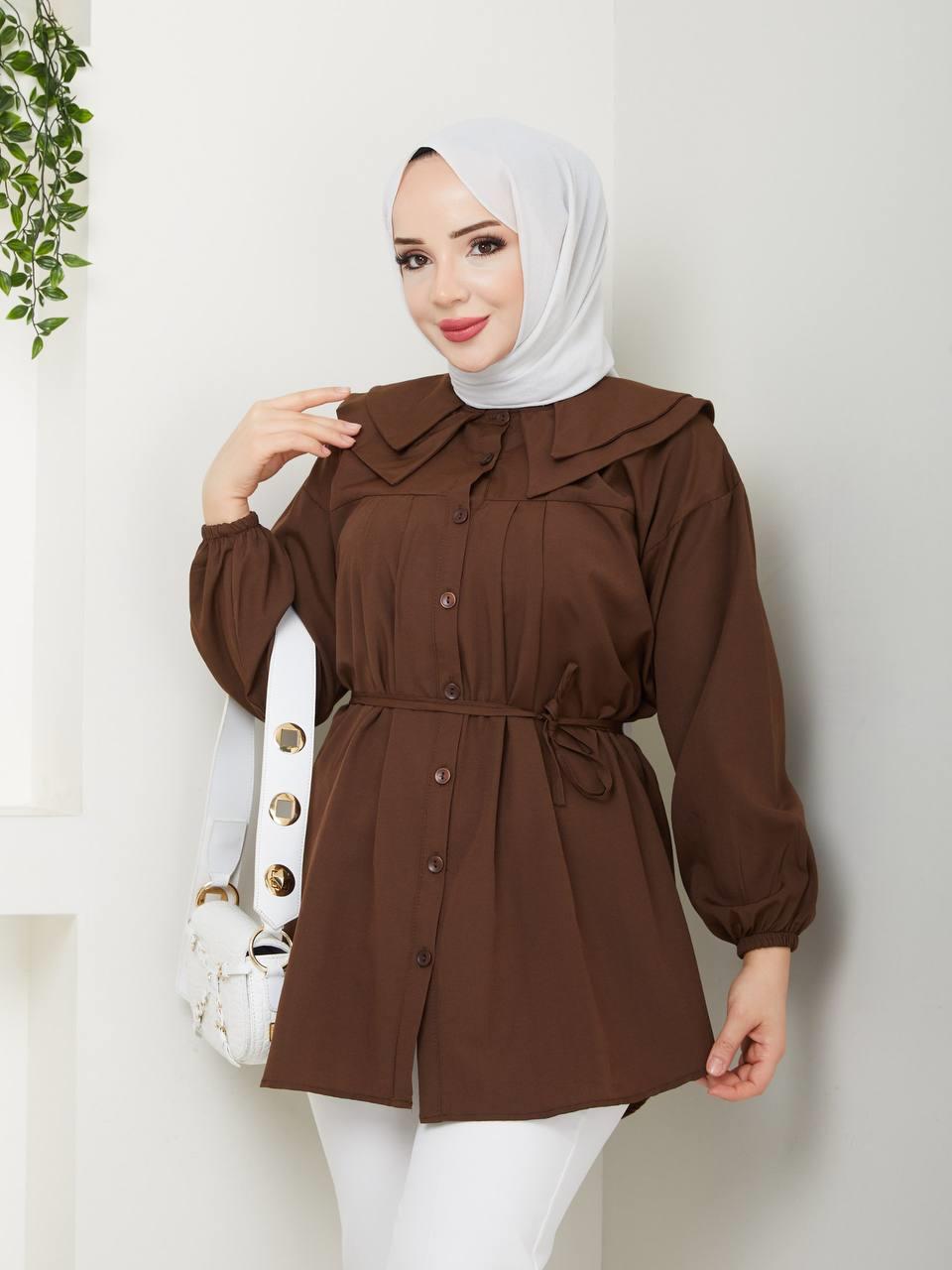 Çift Katlı Bebe Yaka Tesettür Tunik 2275 Kahverengi