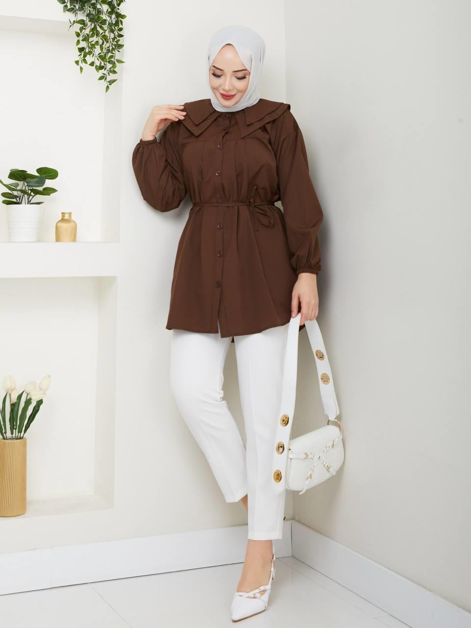 Çift Katlı Bebe Yaka Tesettür Tunik 2275 Kahverengi