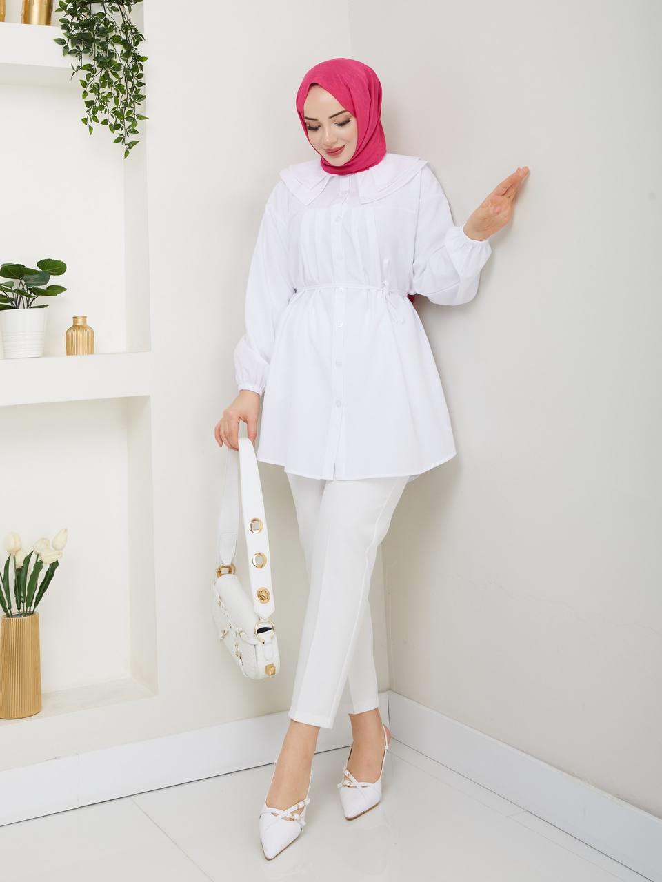 Çift Katlı Bebe Yaka Tesettür Tunik 2275 Ekru