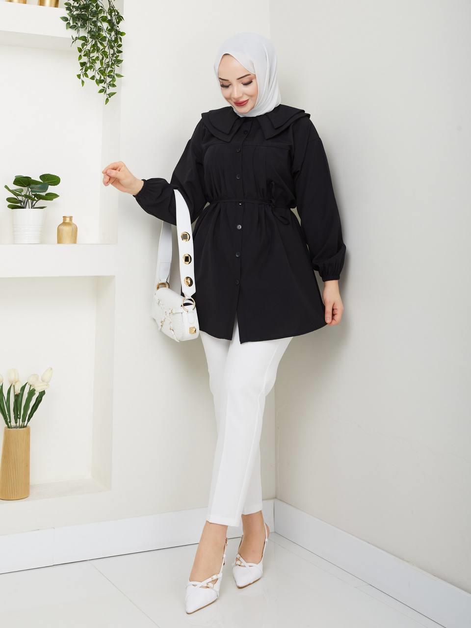Çift Katlı Bebe Yaka Tesettür Tunik 2275 Siyah