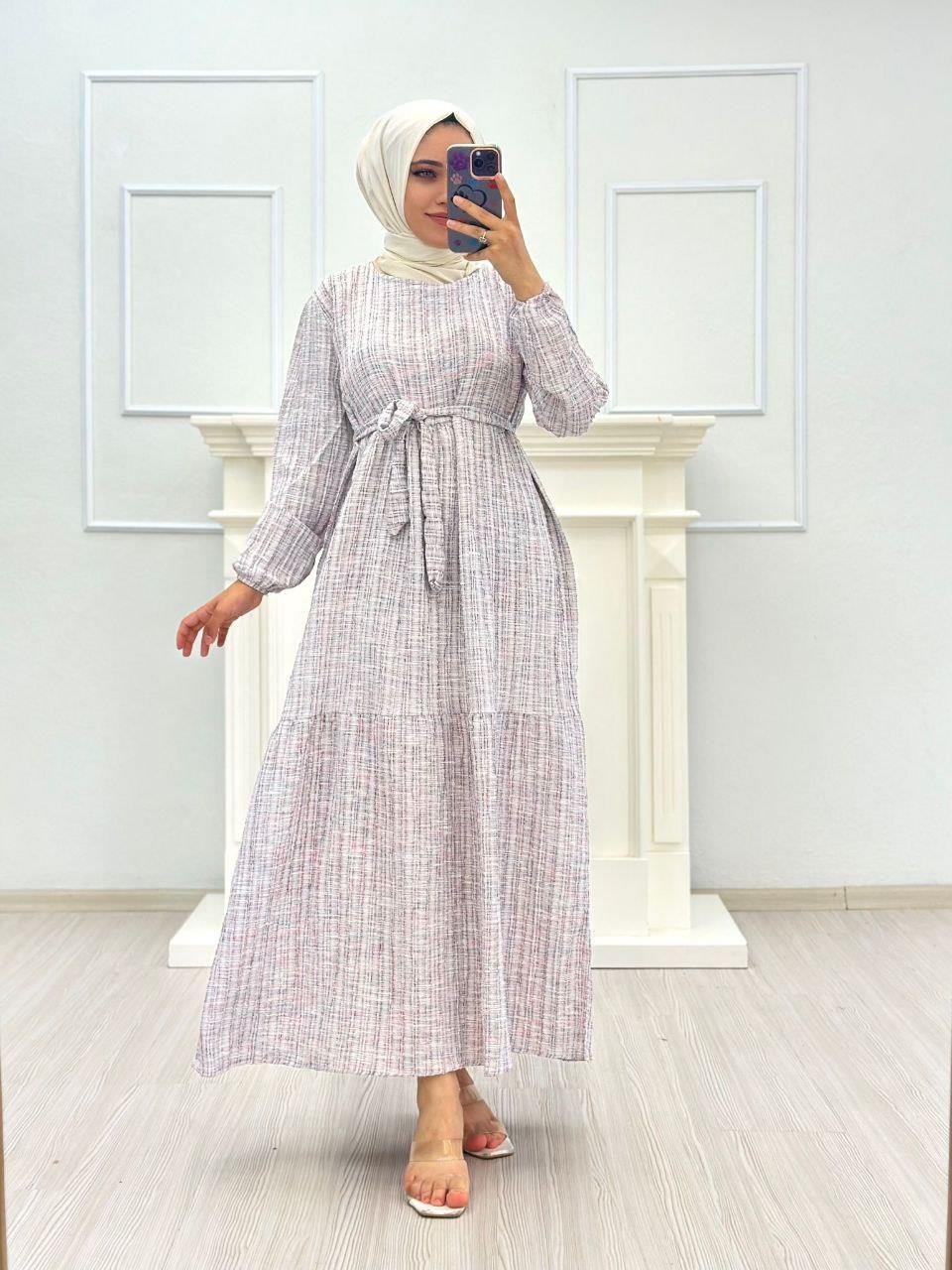 Çizgili Tesettür Elbise 6065 Bordo