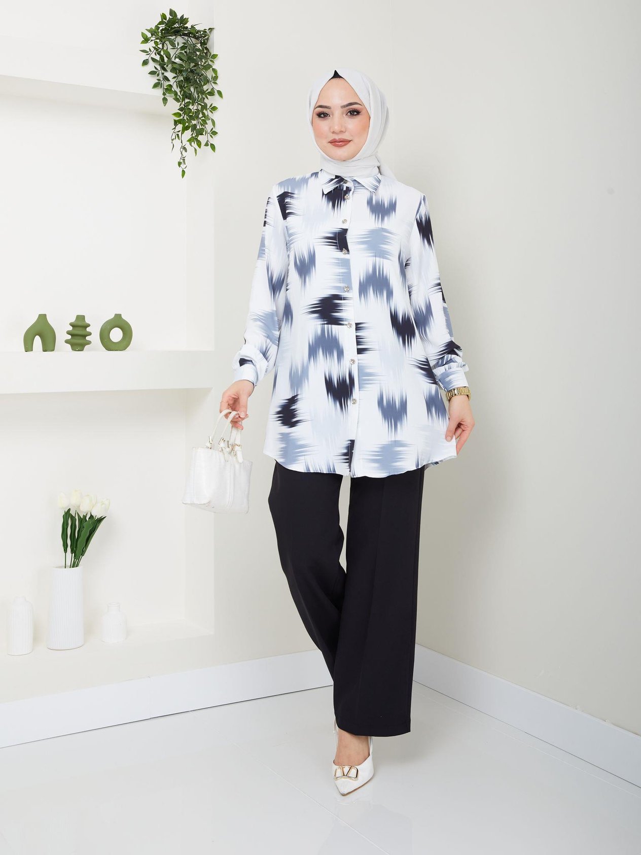 Fırça Desenli Tunik Pantolon Kombin 5023 Lacivert