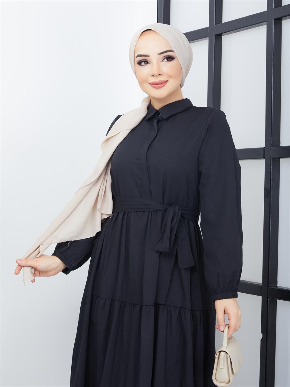 Fırfırlı Tesettür Elbise 10824 Siyah