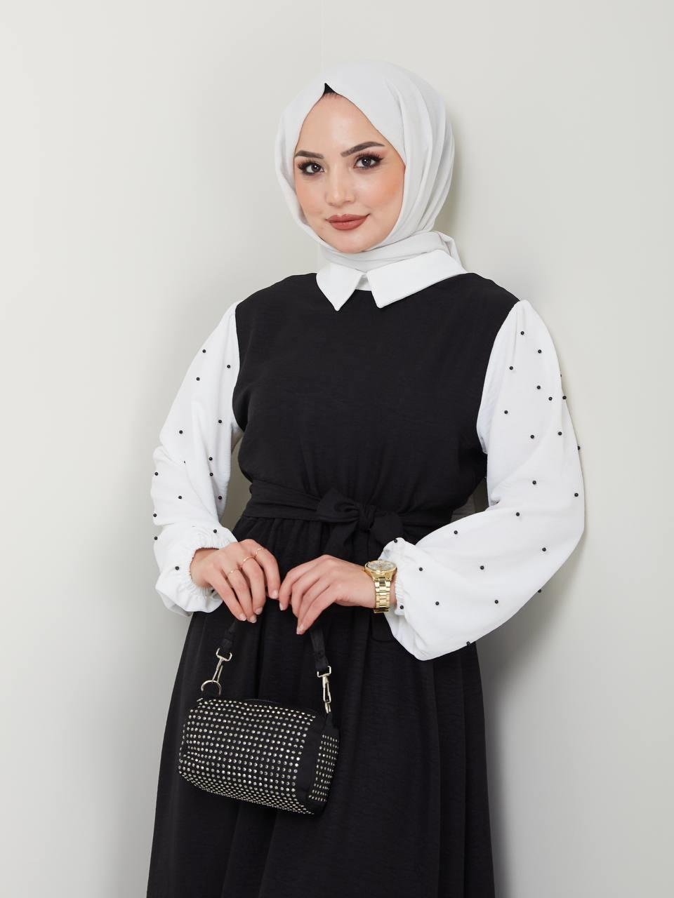 Jile Görünüm Tesettür Elbise 5018 Siyah