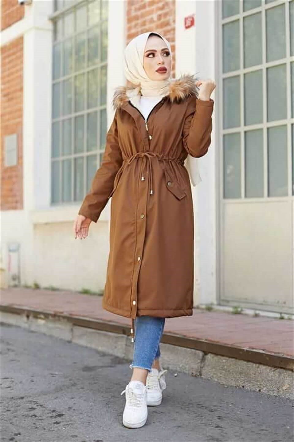 Kürklü İçi Polar Kaban ASM0026 Taba