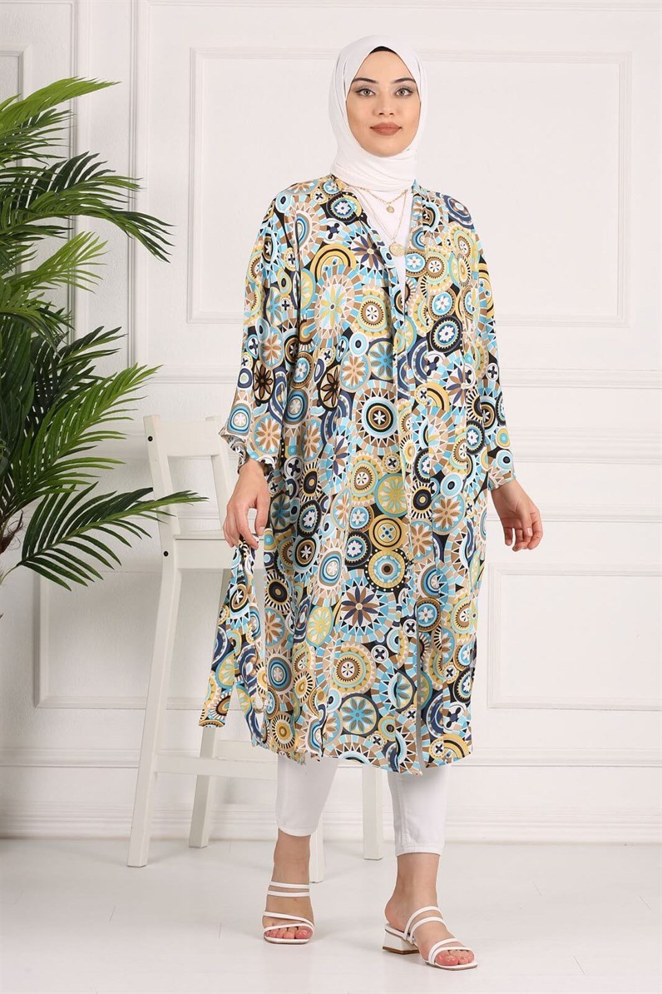 Kuşak Kemerli Tesettür Kimono 10459 Desen1