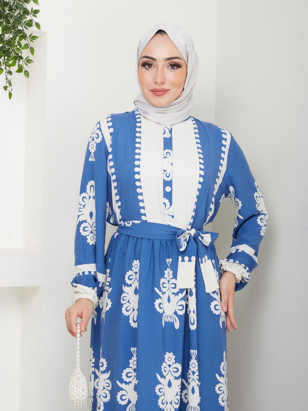 Kuşaklı Salaş Tesettür Elbise 2263 İndigo