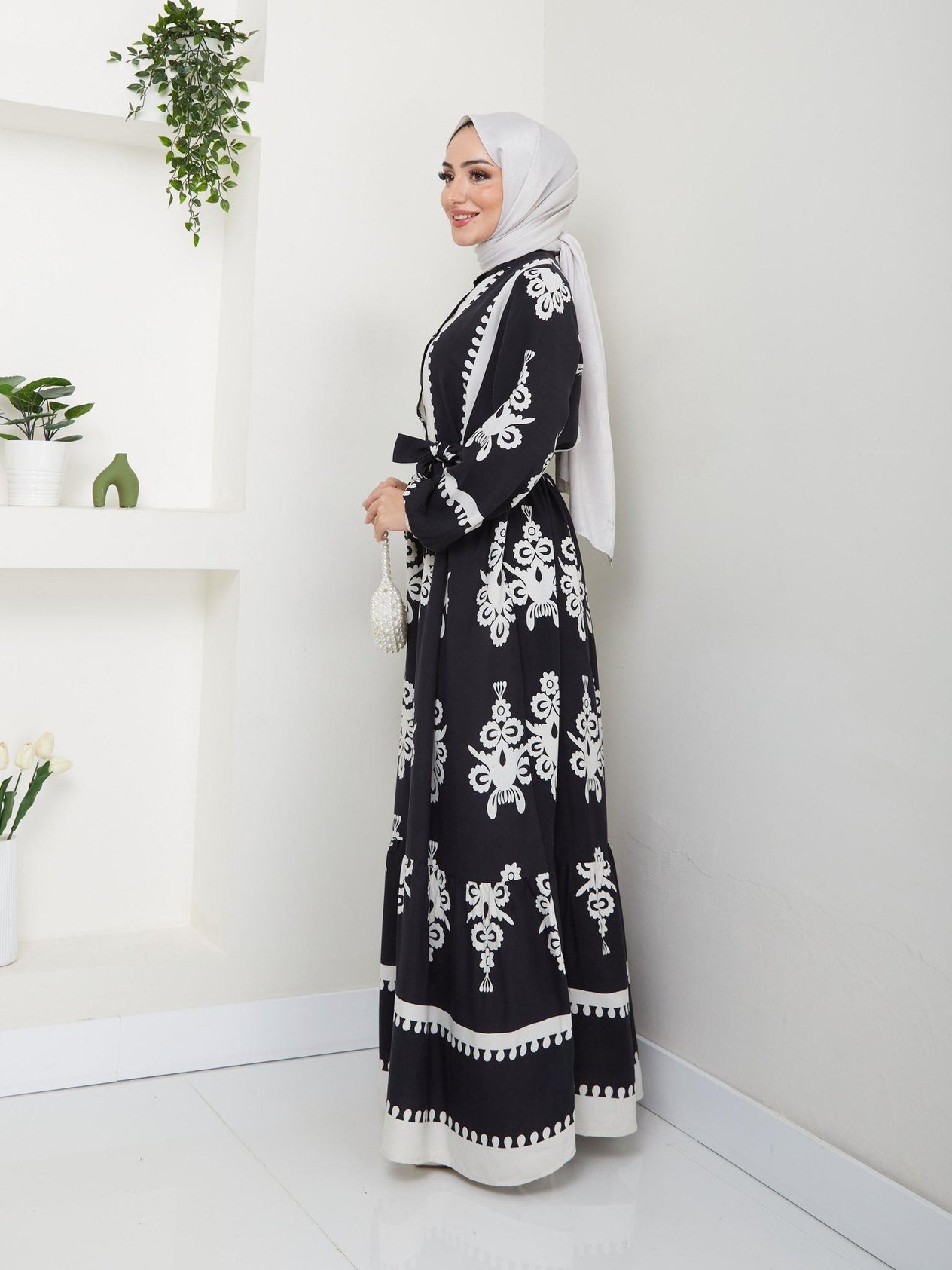 Kuşaklı Salaş Tesettür Elbise 2263 Siyah