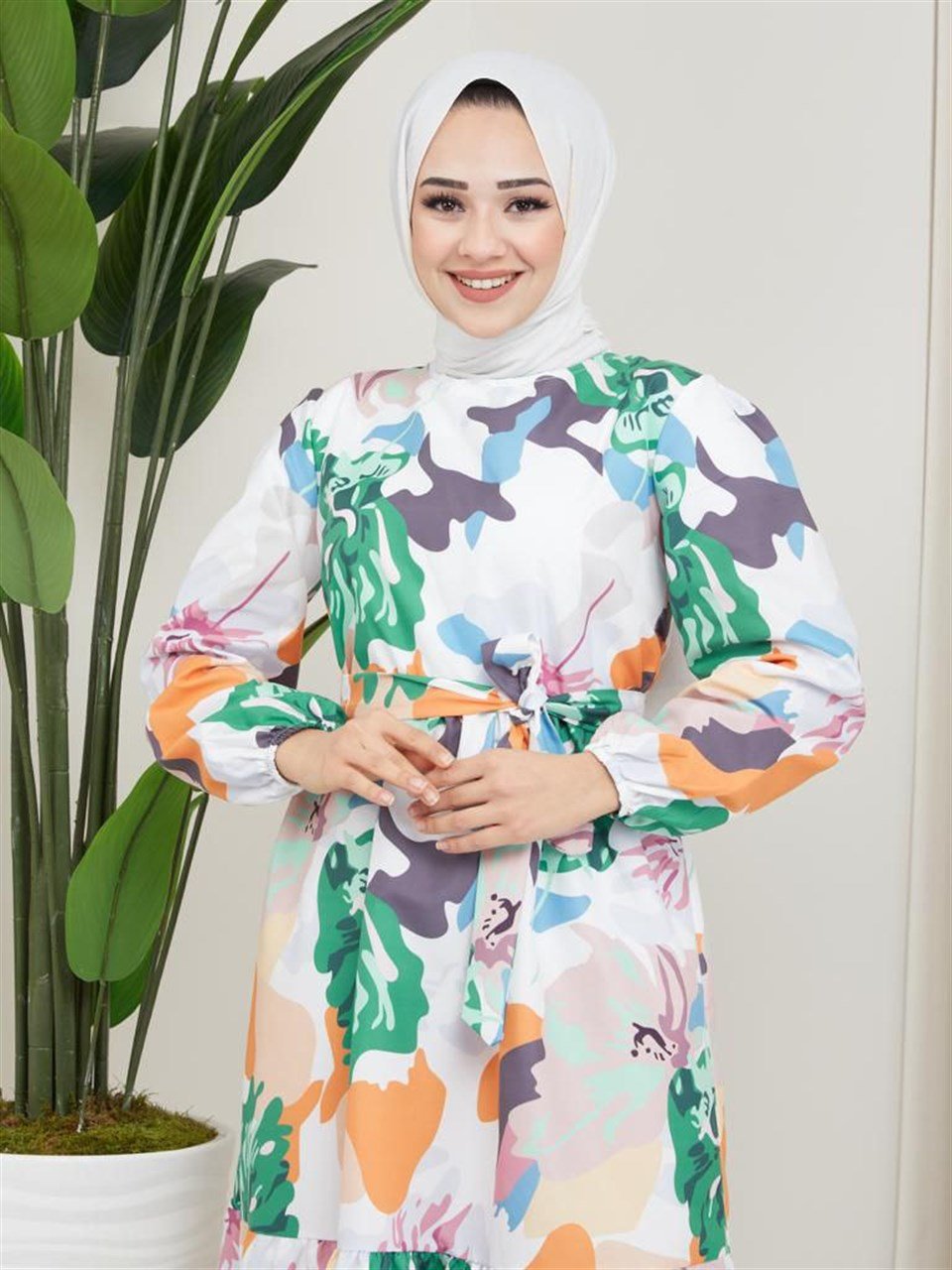Kuşaklı Tesettür Elbise 6029 Desen3
