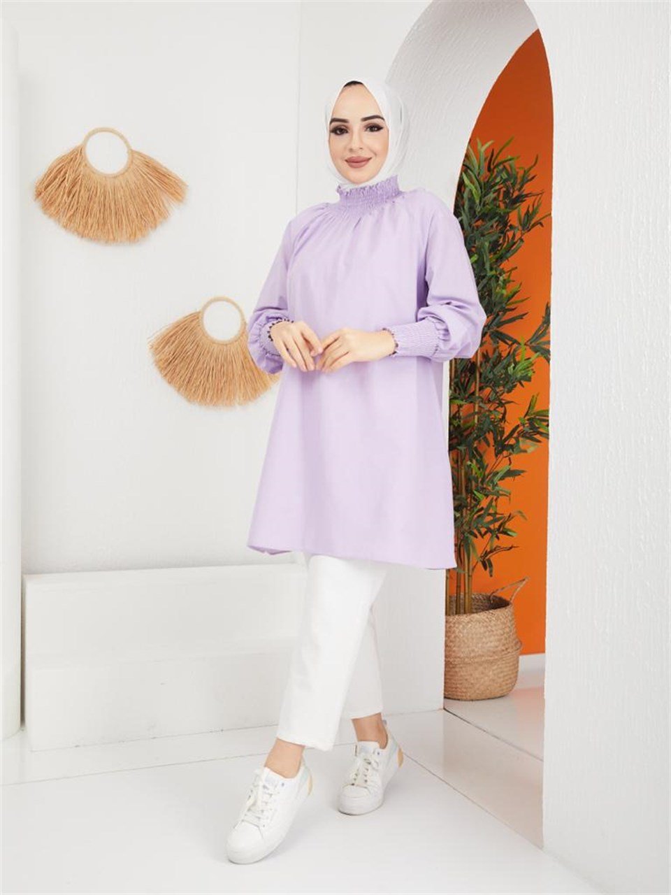 Lastikli Tesettür Tunik 6007 Lila