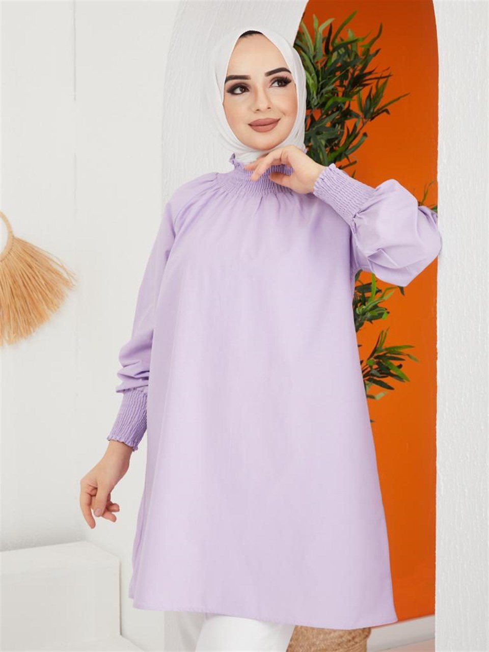 Lastikli Tesettür Tunik 6007 Lila