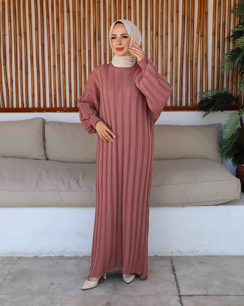 Lovisa Fitilli Triko Tesettür Elbise 2246 Gül Kurusu