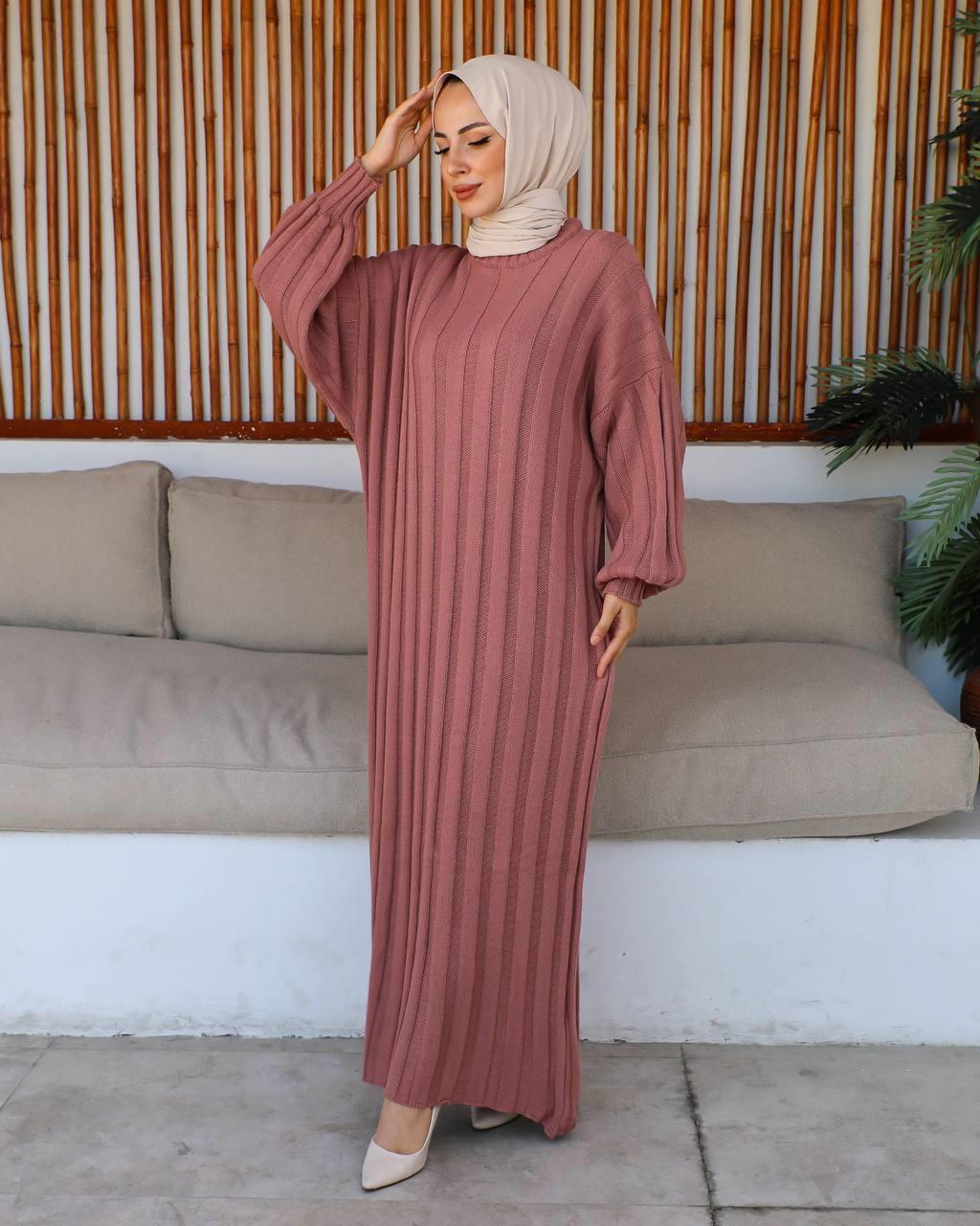 Lovisa Fitilli Triko Tesettür Elbise 2246 Gül Kurusu