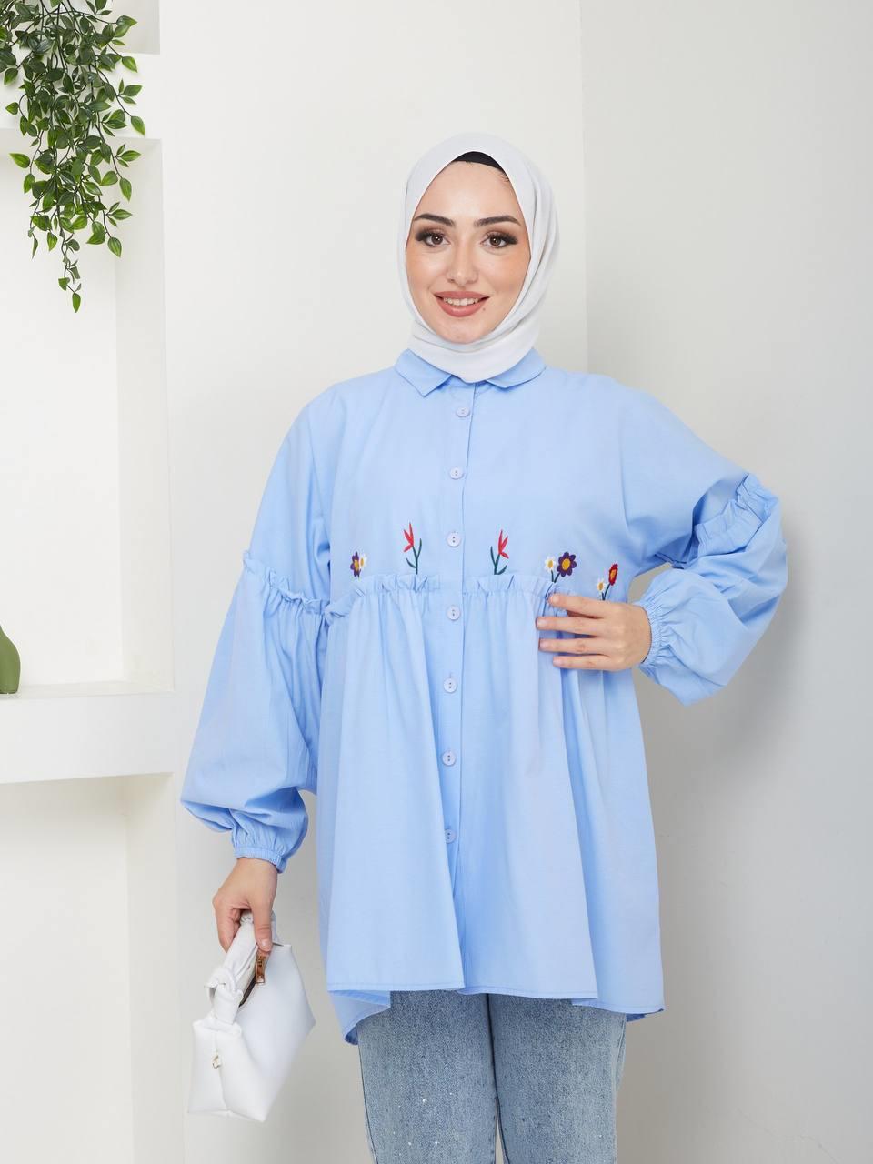 Nakış Detaylı Tesettür Tunik 2277 Bebe Mavisi