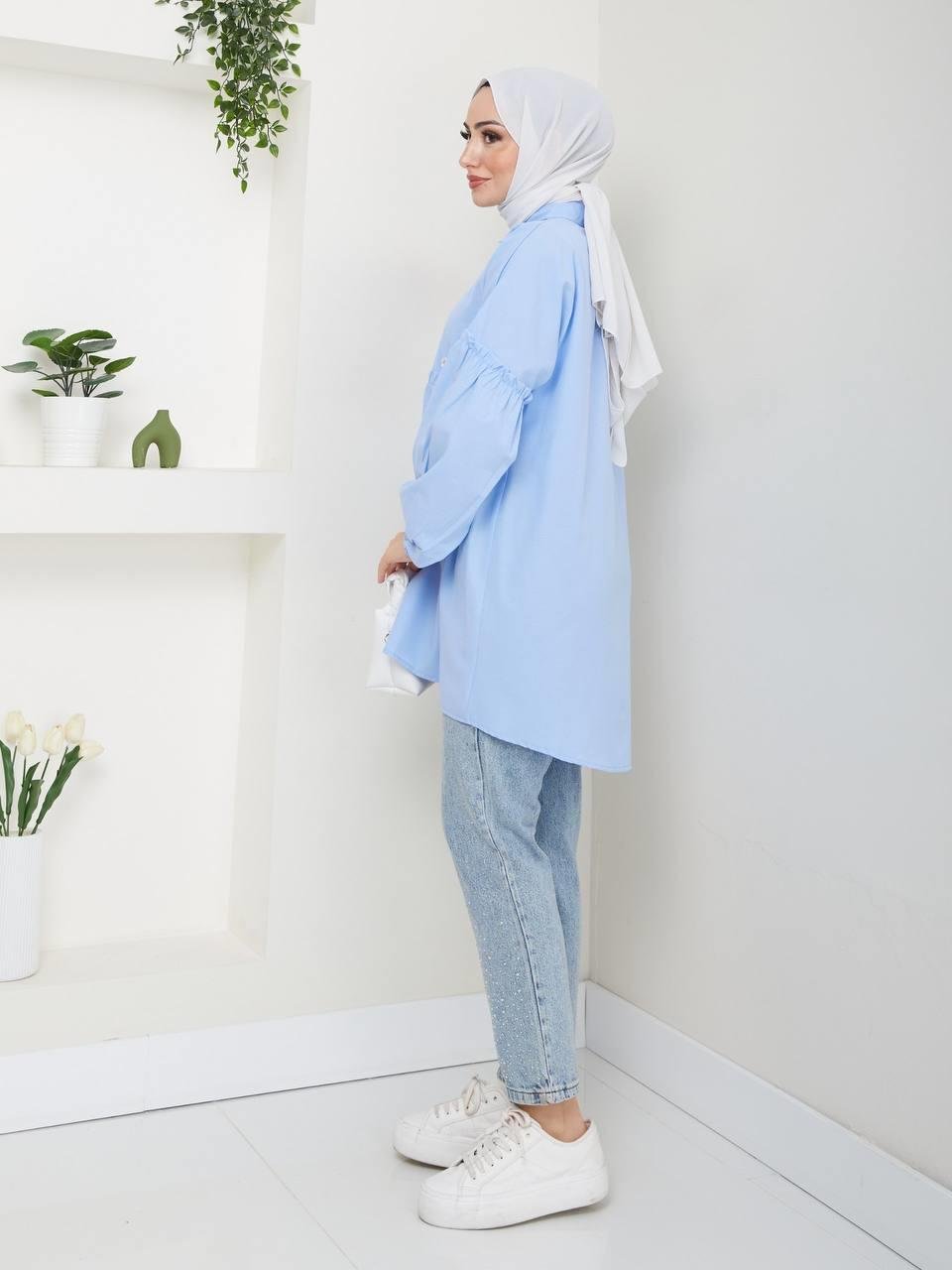 Nakış Detaylı Tesettür Tunik 2277 Bebe Mavisi