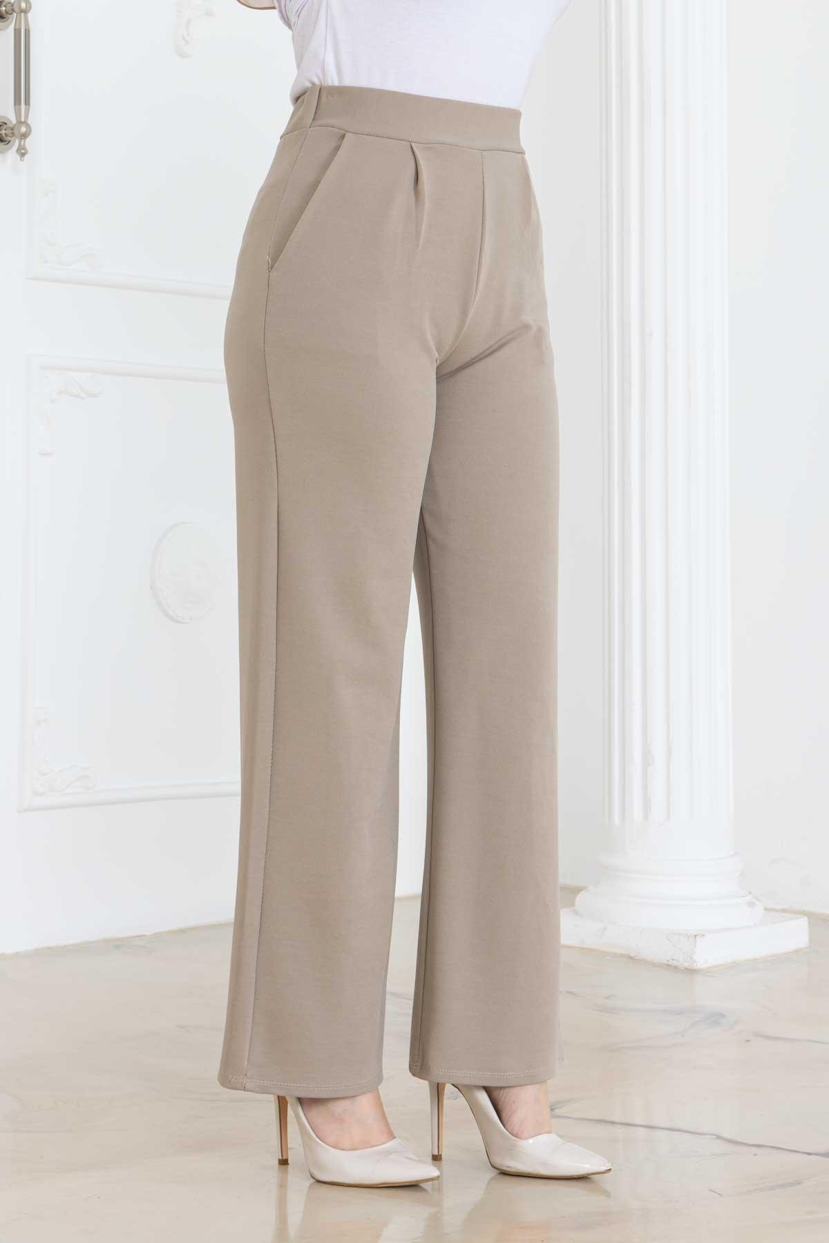 Pileli Cepli Pantolon 2264 Taş