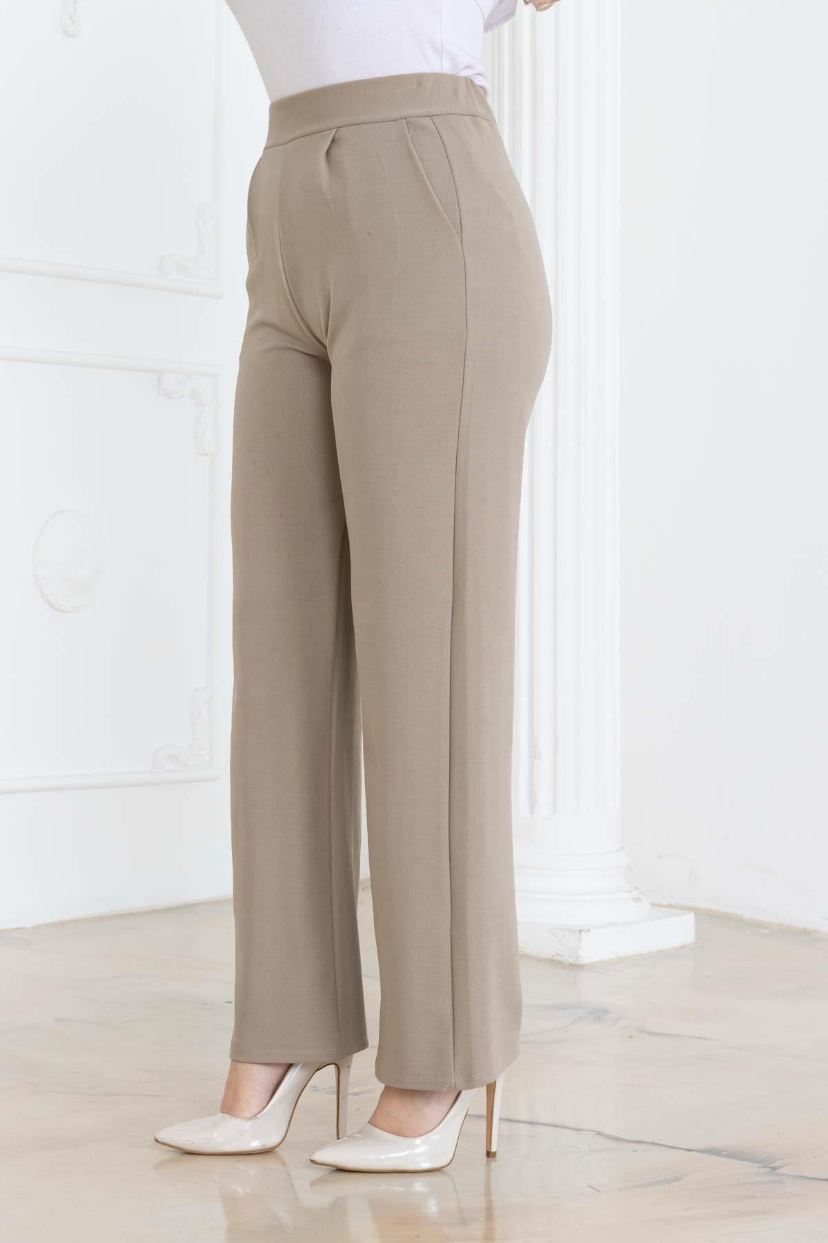 Pileli Cepli Pantolon 2264 Taş
