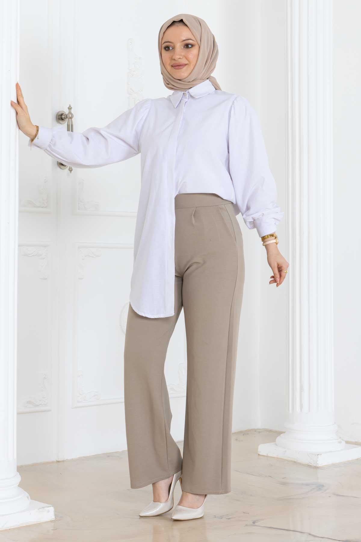 Pileli Cepli Pantolon 2264 Taş