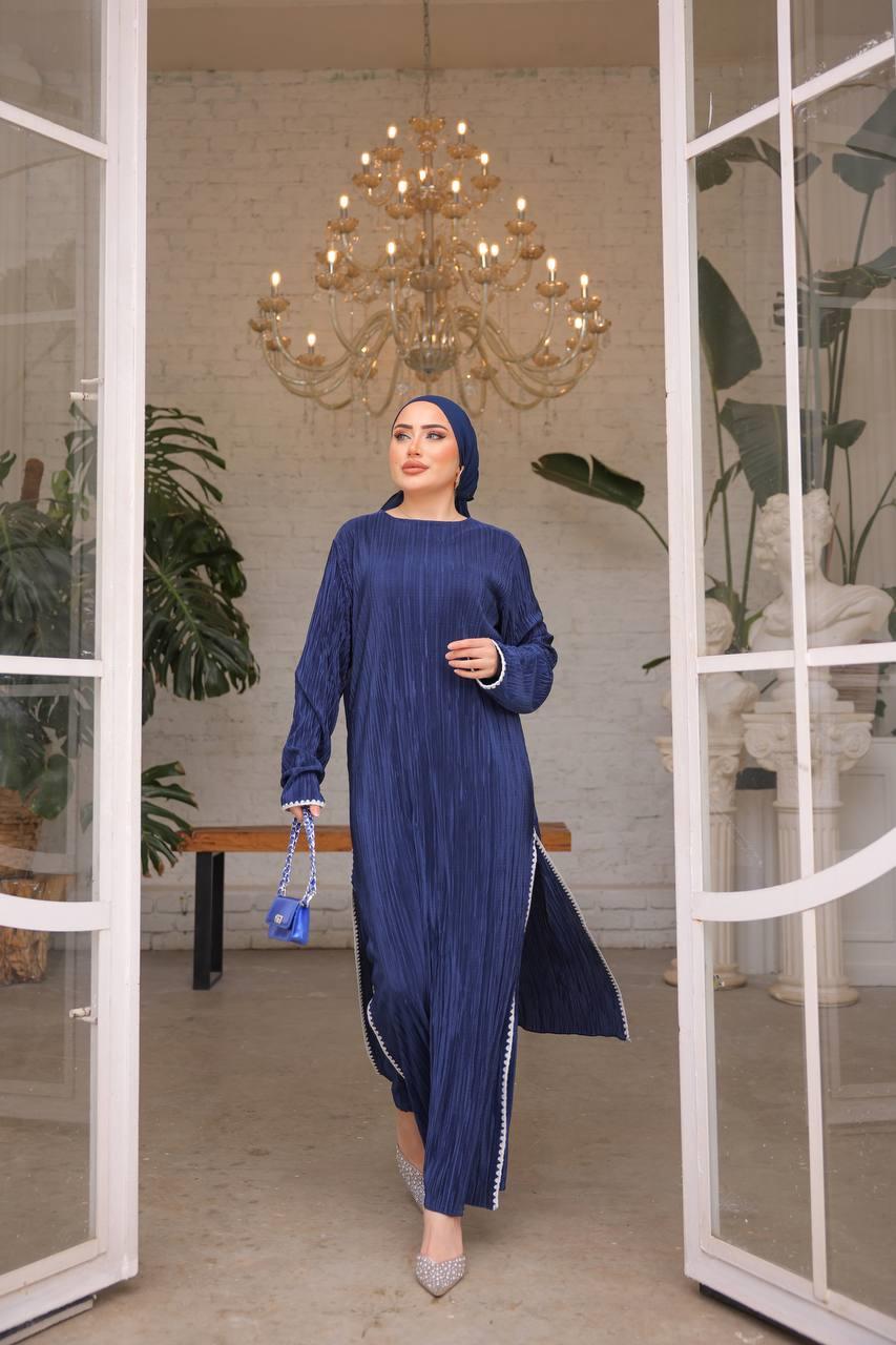 Piliseli Pantolon Elbise Takım 3029 Lacivert