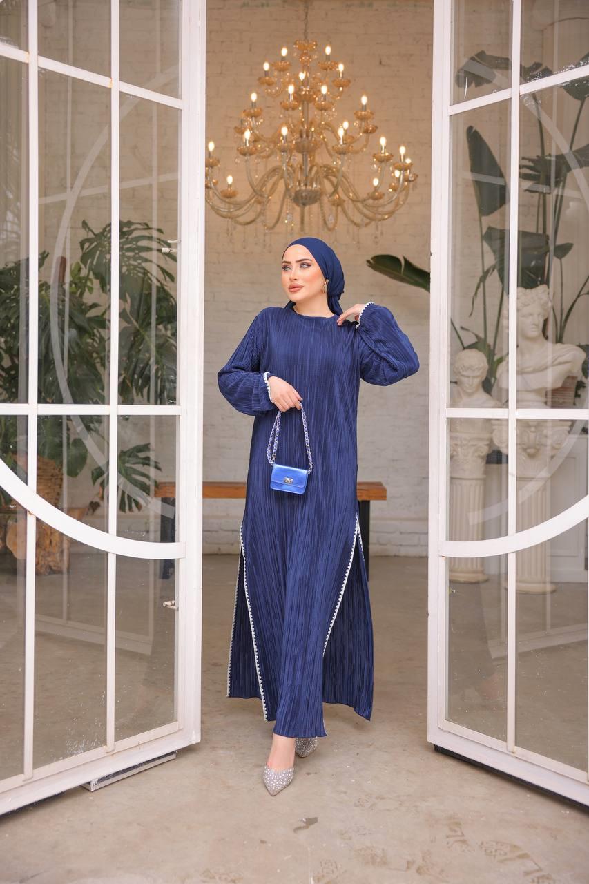Piliseli Pantolon Elbise Takım 3029 Lacivert