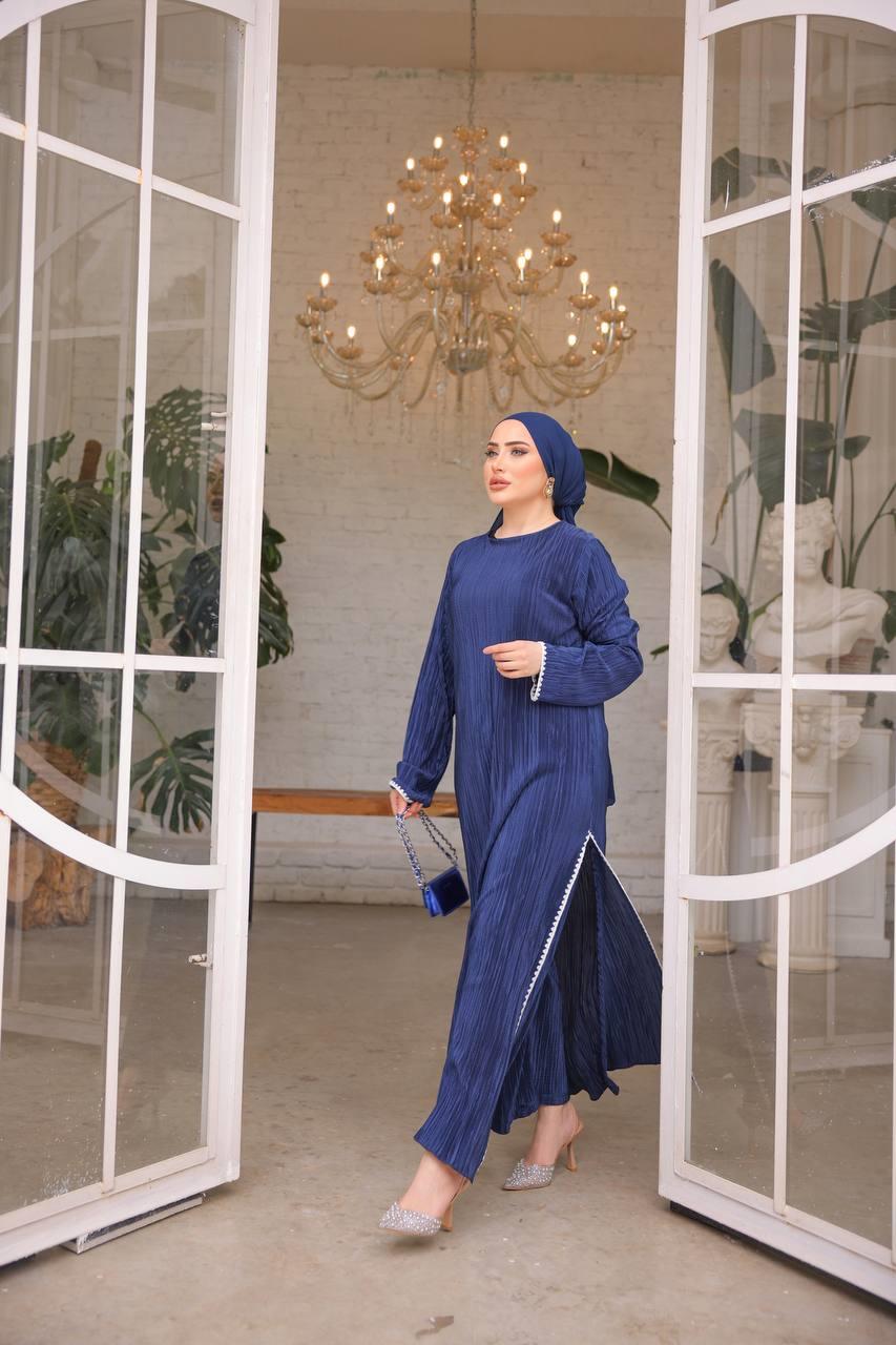 Piliseli Pantolon Elbise Takım 3029 Lacivert