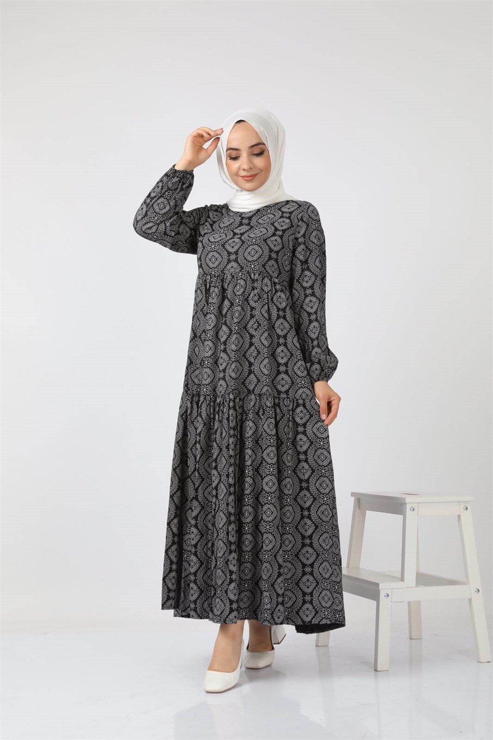 Rahat Kalıp Tesettür Elbise 7202 Siyah