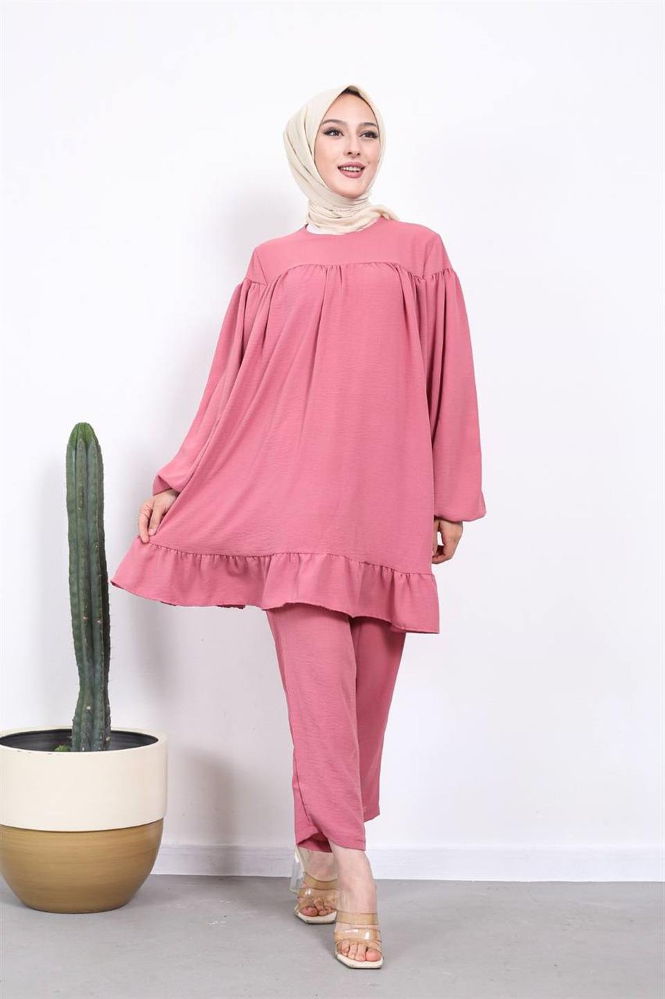 Salaş Tunik Pantolon Tesettür Kombin 2236 Gül Kurusu
