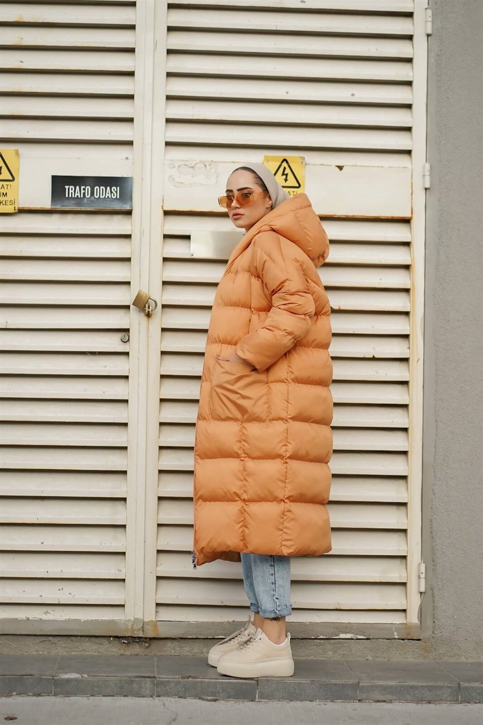 Şapkalı Tesettür Şişme Mont 7777 Camel
