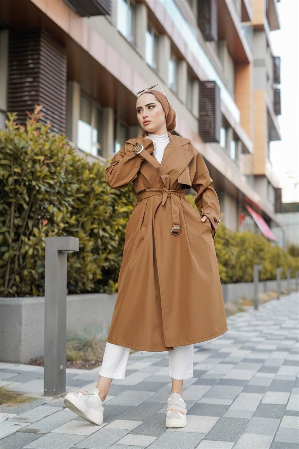 Su Geçirmez Tesettür Trençkot 10568 Taba