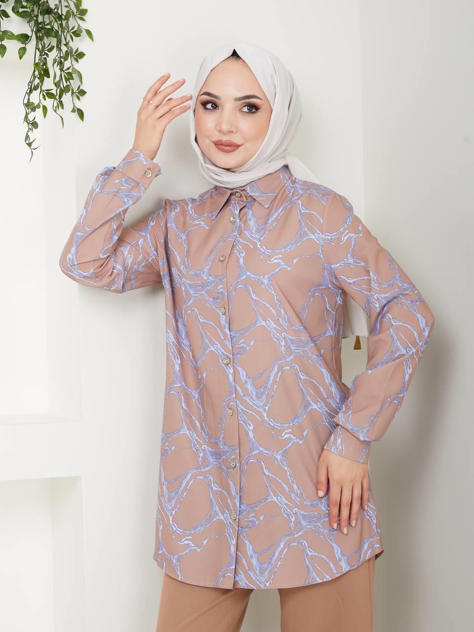 Taş Desenli Tunik Pantolon Kombin 5023 Sütlü Kahve