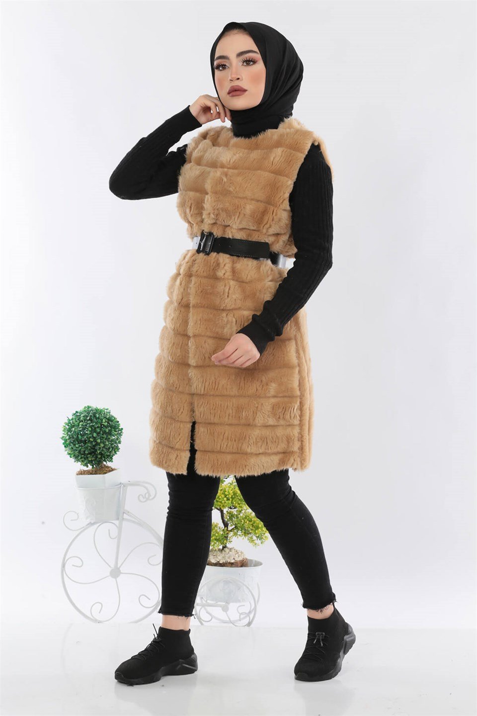 Uzun Peluş Yelek 5984 Bej