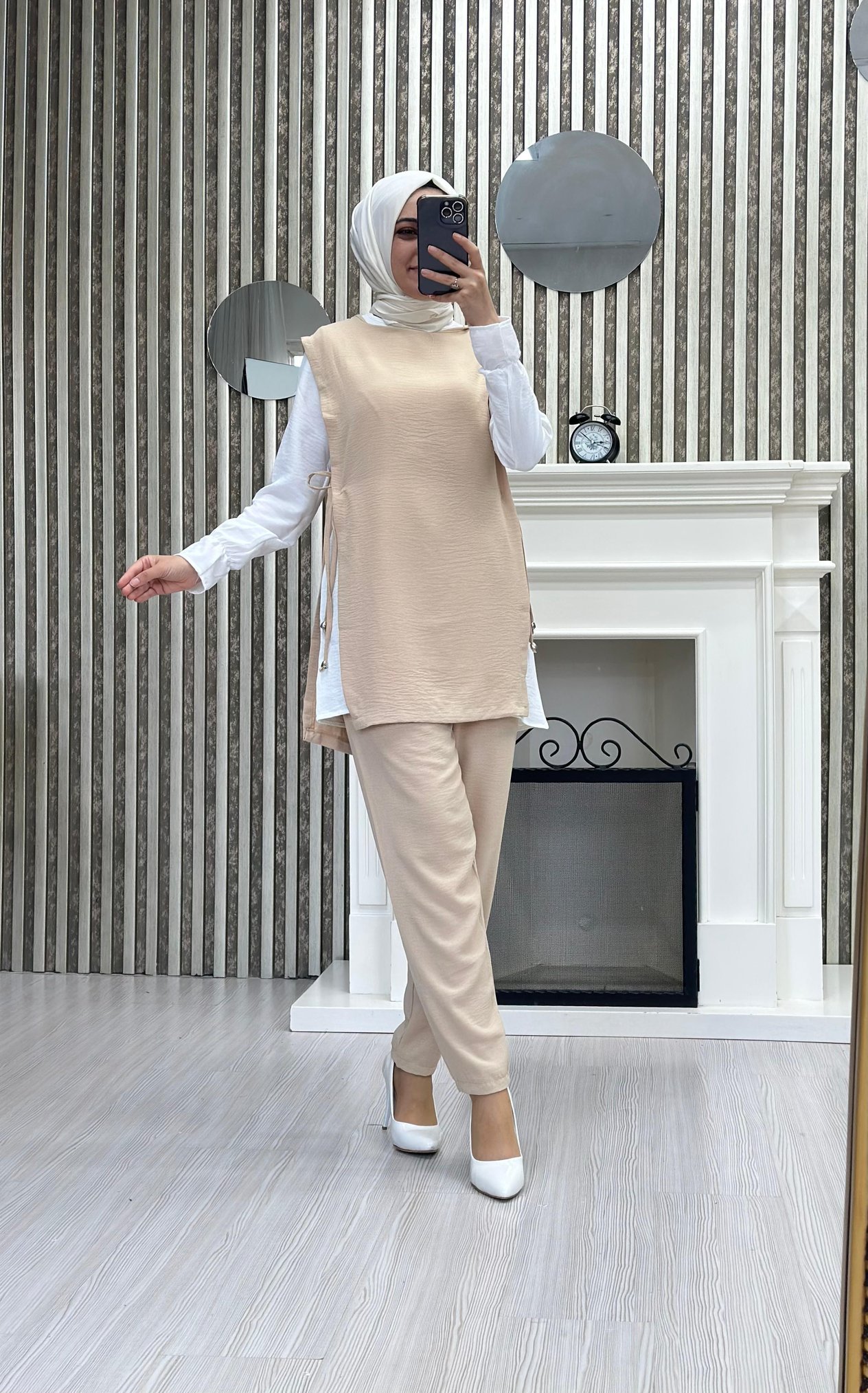 Yandan Bağlamalı 3'lü Kombin 6098 Bej