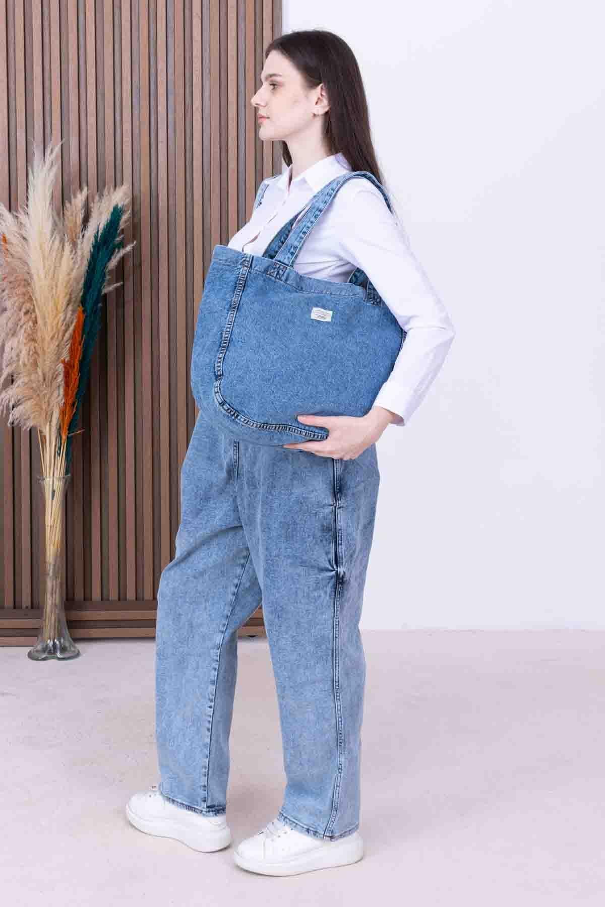 Yıkamalı Gerçek Kot Denim Omuz Çantası 2267 Kot Mavisi