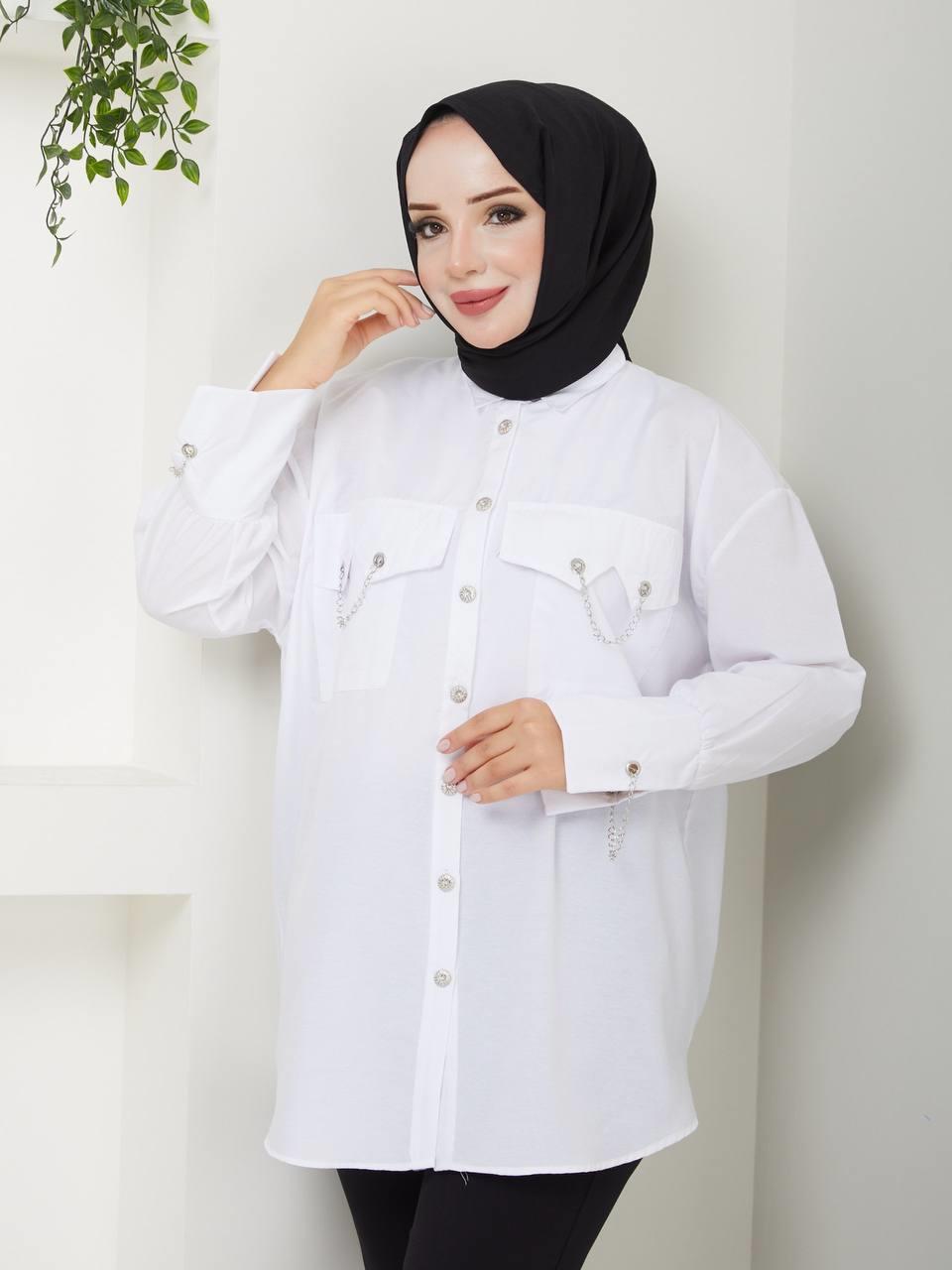 Zincir Detaylı Tesettür Tunik 5037 Beyaz