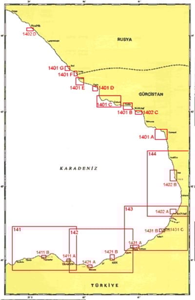 TR 1402 Harita: Karadeniz Limanları: Batumi, Poti, Suhumi, Tuapse