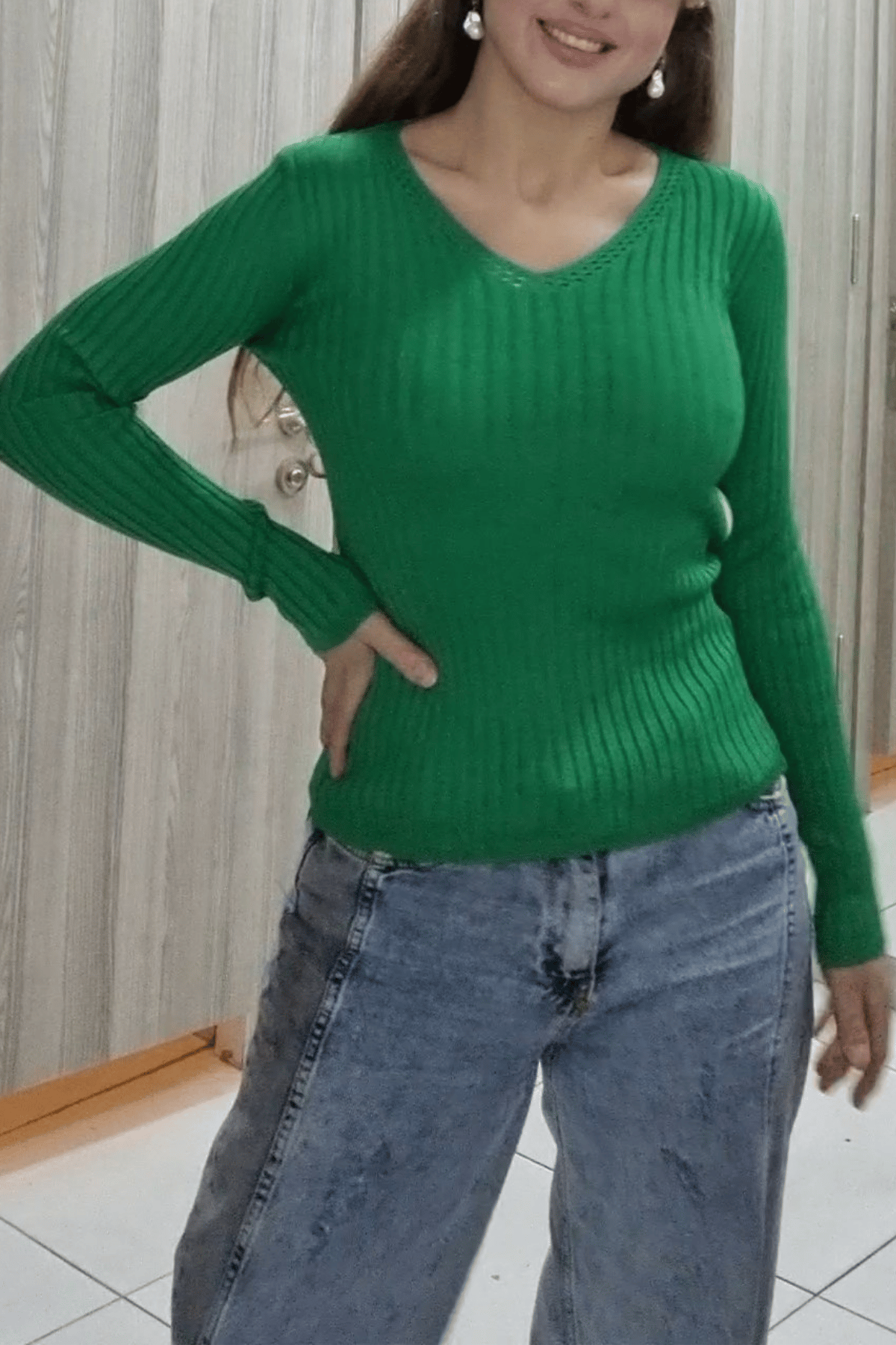 Bluz 2246 V Yaka Fitilli Triko Bluz - Maya Butik