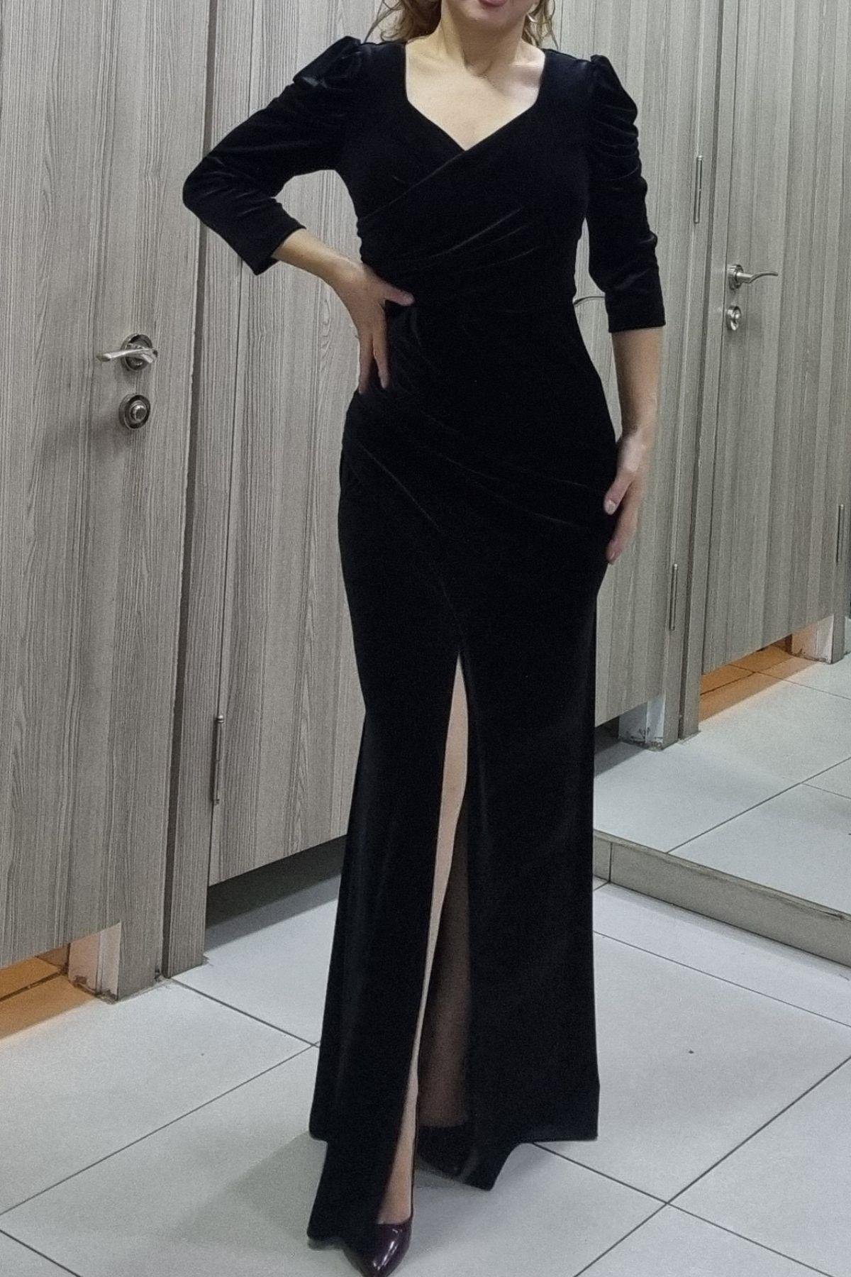 Abiye Elbiseler 39551 Büyük Beden Kadife Abiye Elbise - Maya Butik