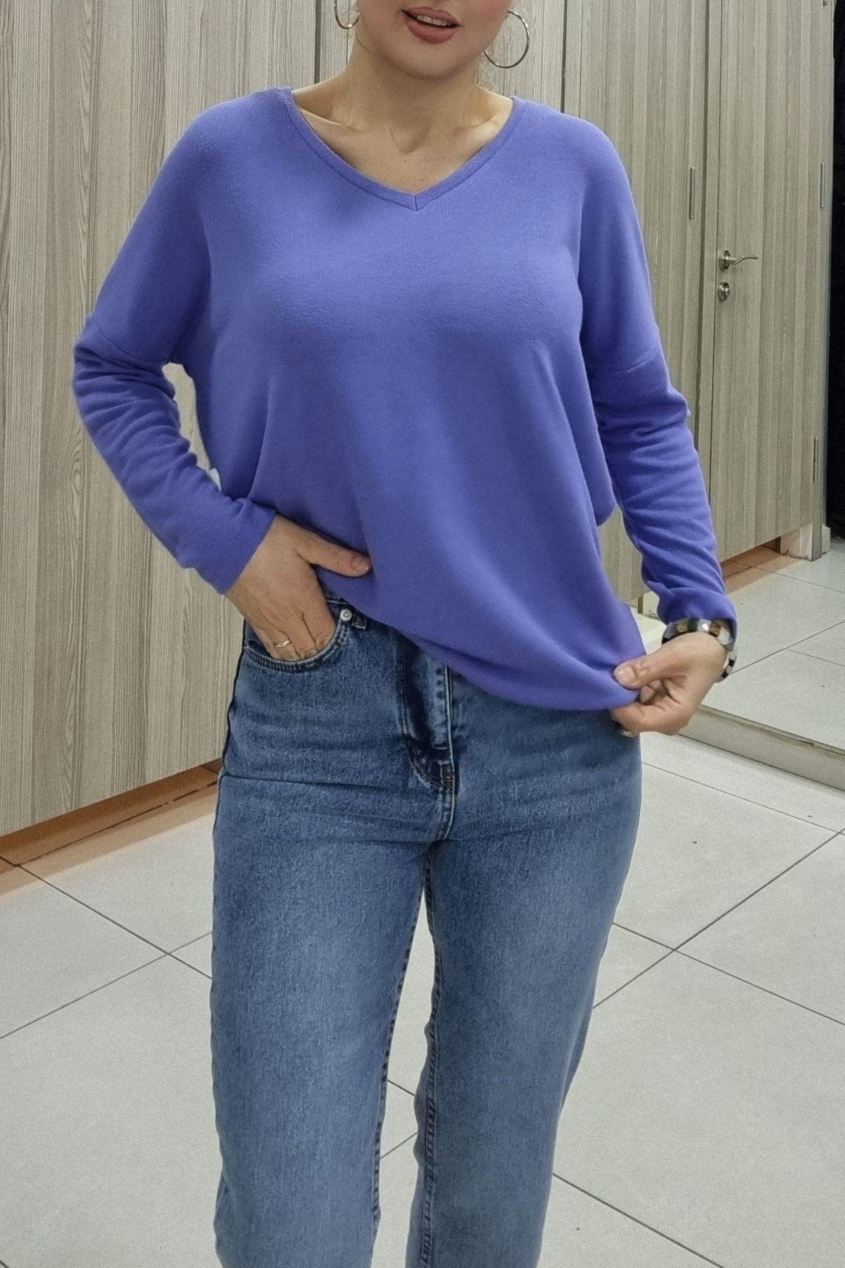 Bluz 7590 V Yaka Yumoş Bluz - Maya Butik