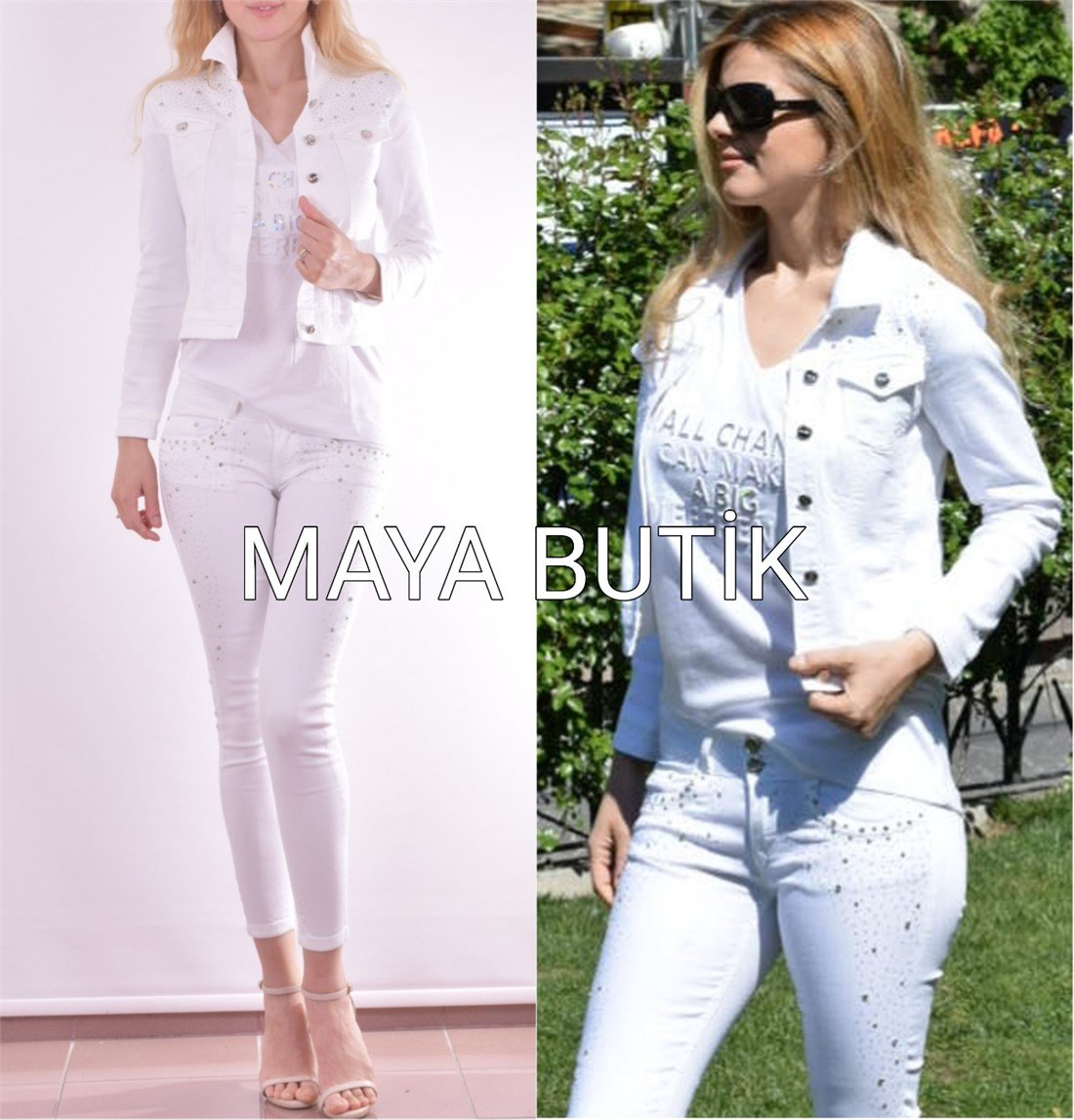 BEYAZ - TAŞLI JEAN CEKET