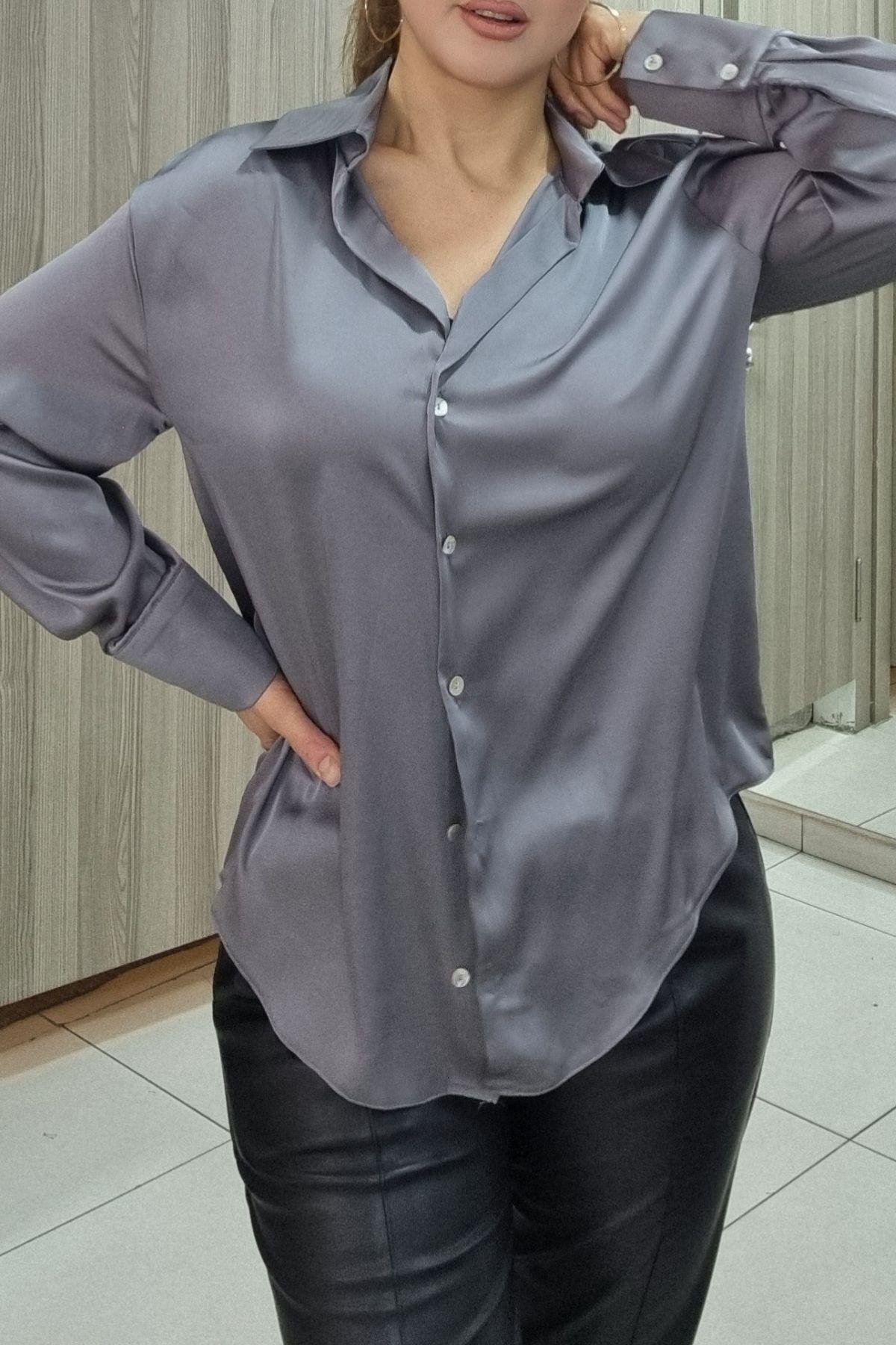 Gömlek İpek Saten Gömlek - 100 - Maya Butik
