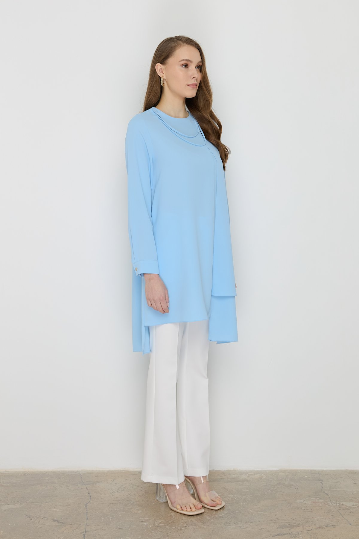 NİHAN Tunic Nihan Asimetrik Kesimli Aksesuar Detaylı Şık Tunik  Açık Mavi_modest