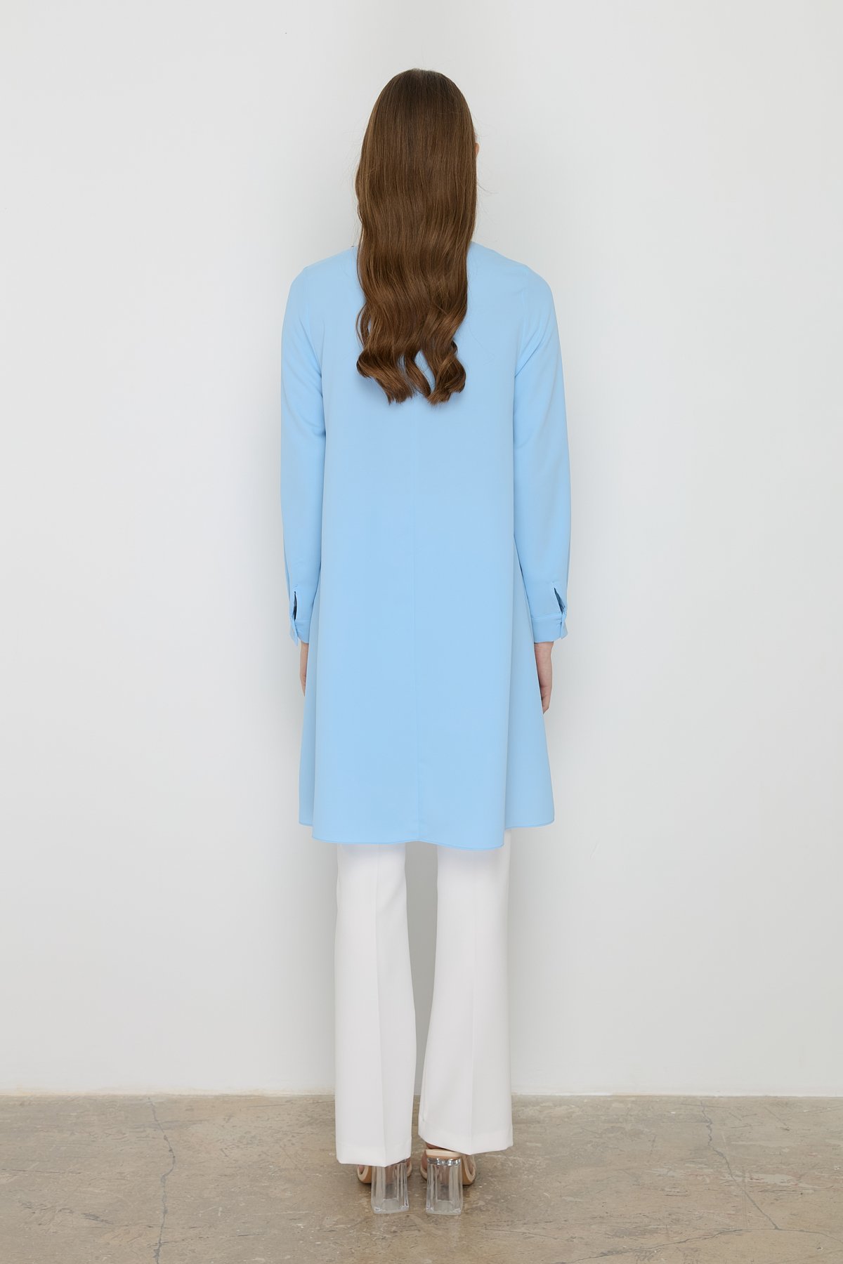 NİHAN Tunic Nihan Asimetrik Kesimli Aksesuar Detaylı Şık Tunik  Açık Mavi_modest