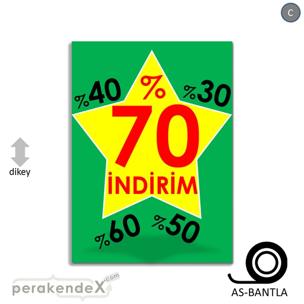 %70'A Kadar İndirim Yıldızlı Kademeli KAĞIT POSTER,  AFİŞ -dikdörtgen,tek yön baskı